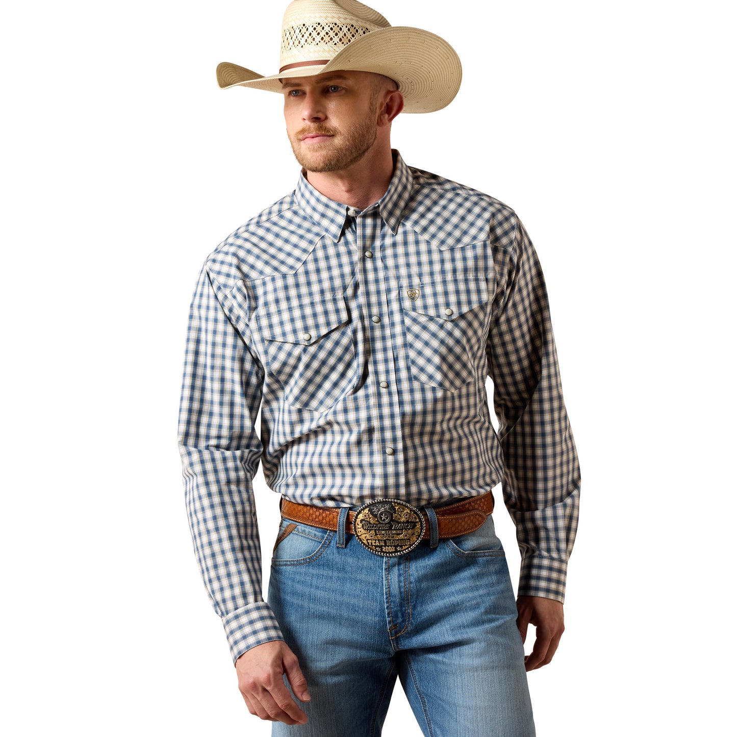 Ariat Men's Pro Series Fintan Key Largo Blue Plaid Snap Shirt 10073618