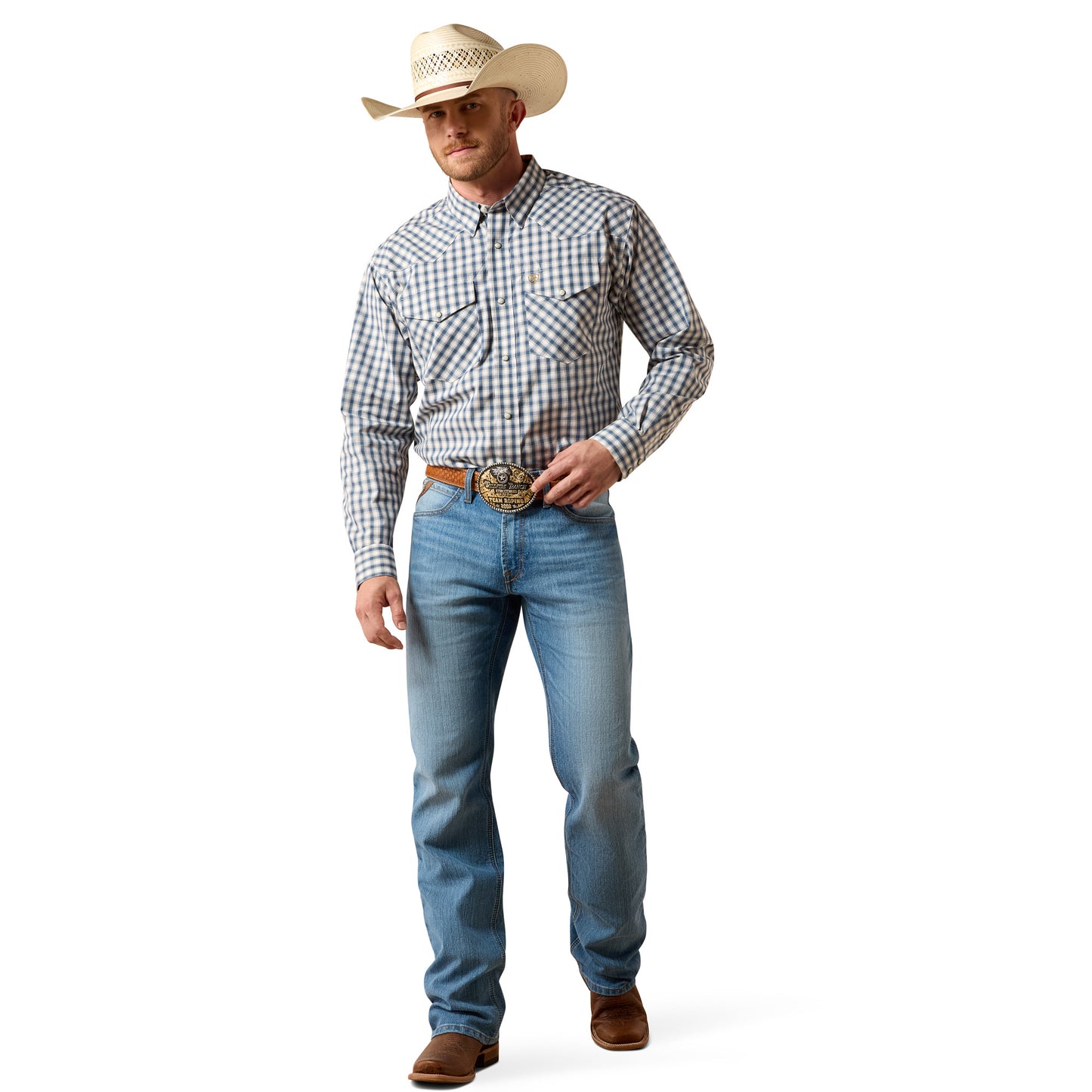 Ariat Men's Pro Series Fintan Key Largo Blue Plaid Snap Shirt 10073618