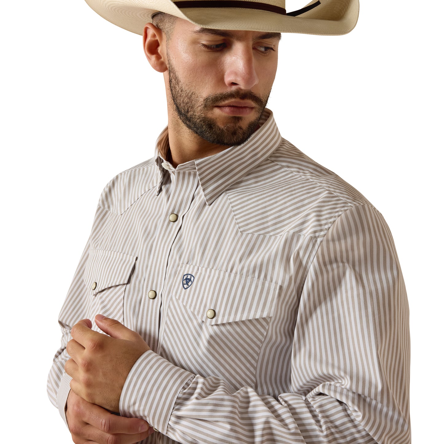 Ariat Men's Pro Series Frasier Roasted Cashew Stripe Fitted Snap Shirt 10073619