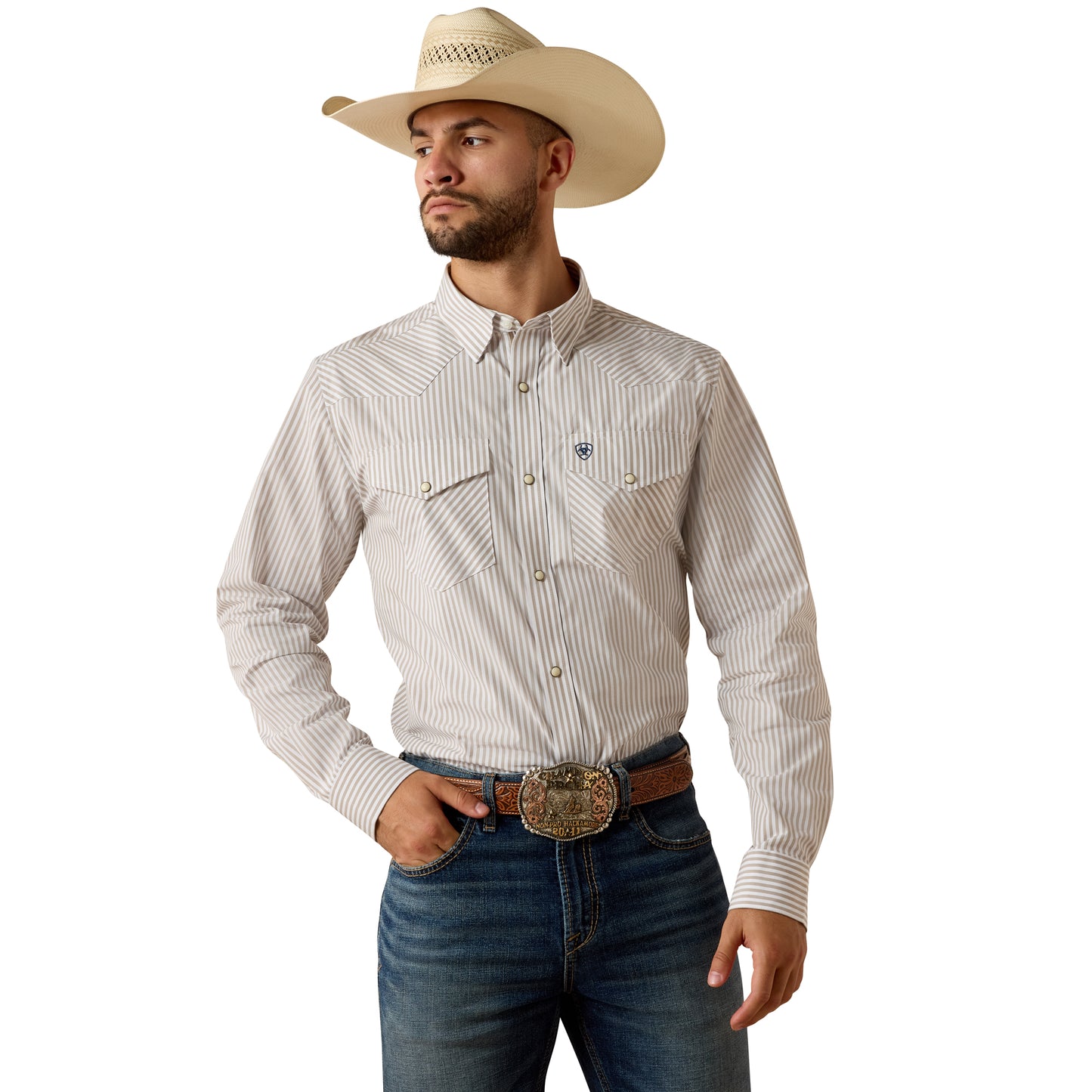 Ariat Men's Pro Series Frasier Roasted Cashew Stripe Fitted Snap Shirt 10073619