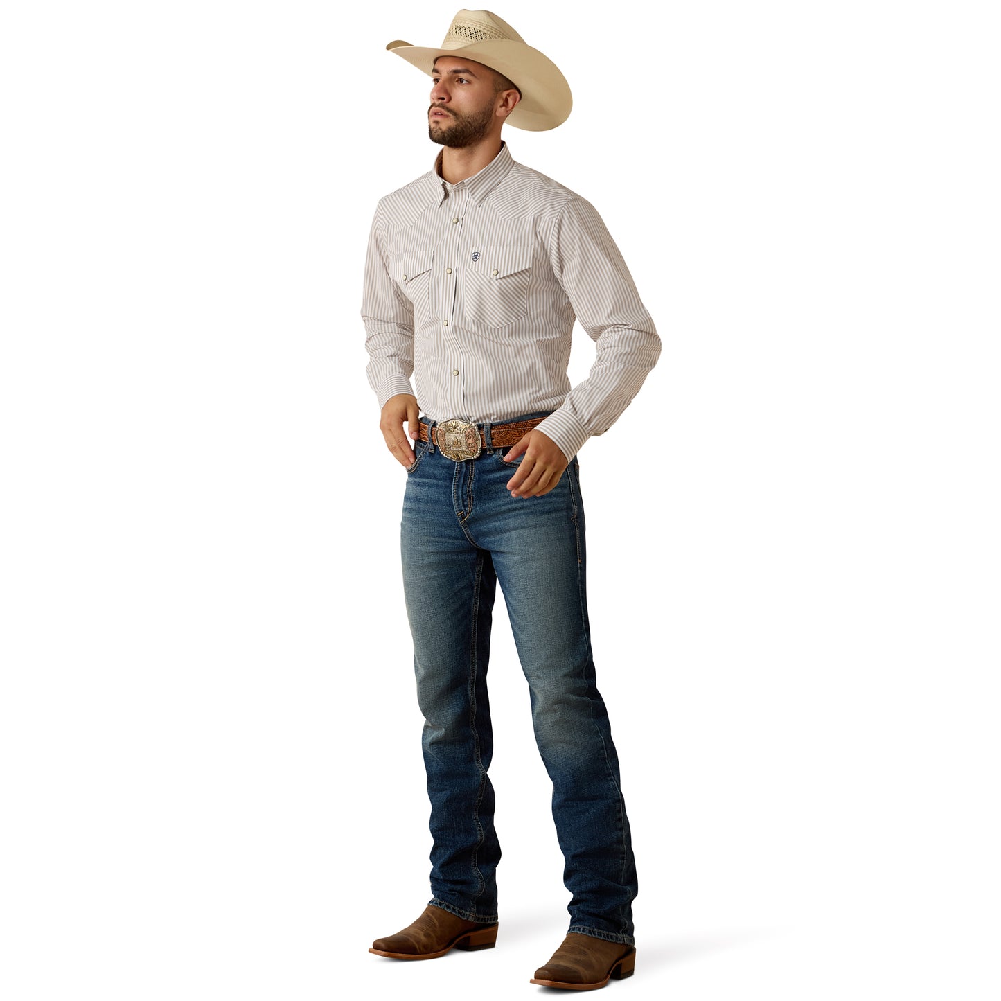 Ariat Men's Pro Series Frasier Roasted Cashew Stripe Fitted Snap Shirt 10073619