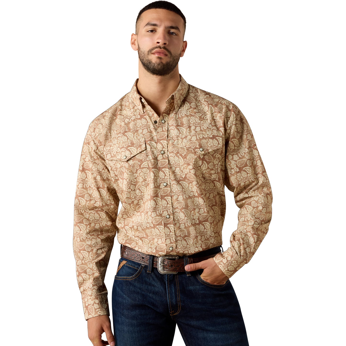 Ariat Men's Fynn Irish Creme Paisley Print Classic Fit Snap Shirt 10073620