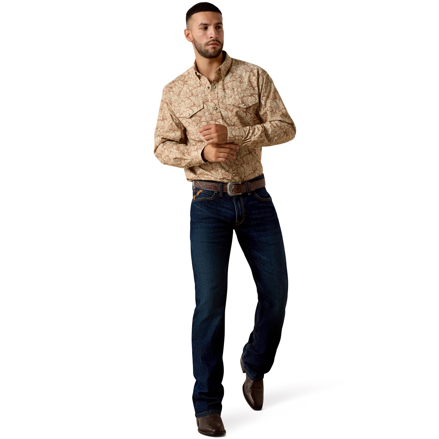 Ariat Men's Fynn Irish Creme Paisley Print Classic Fit Snap Shirt 10073620