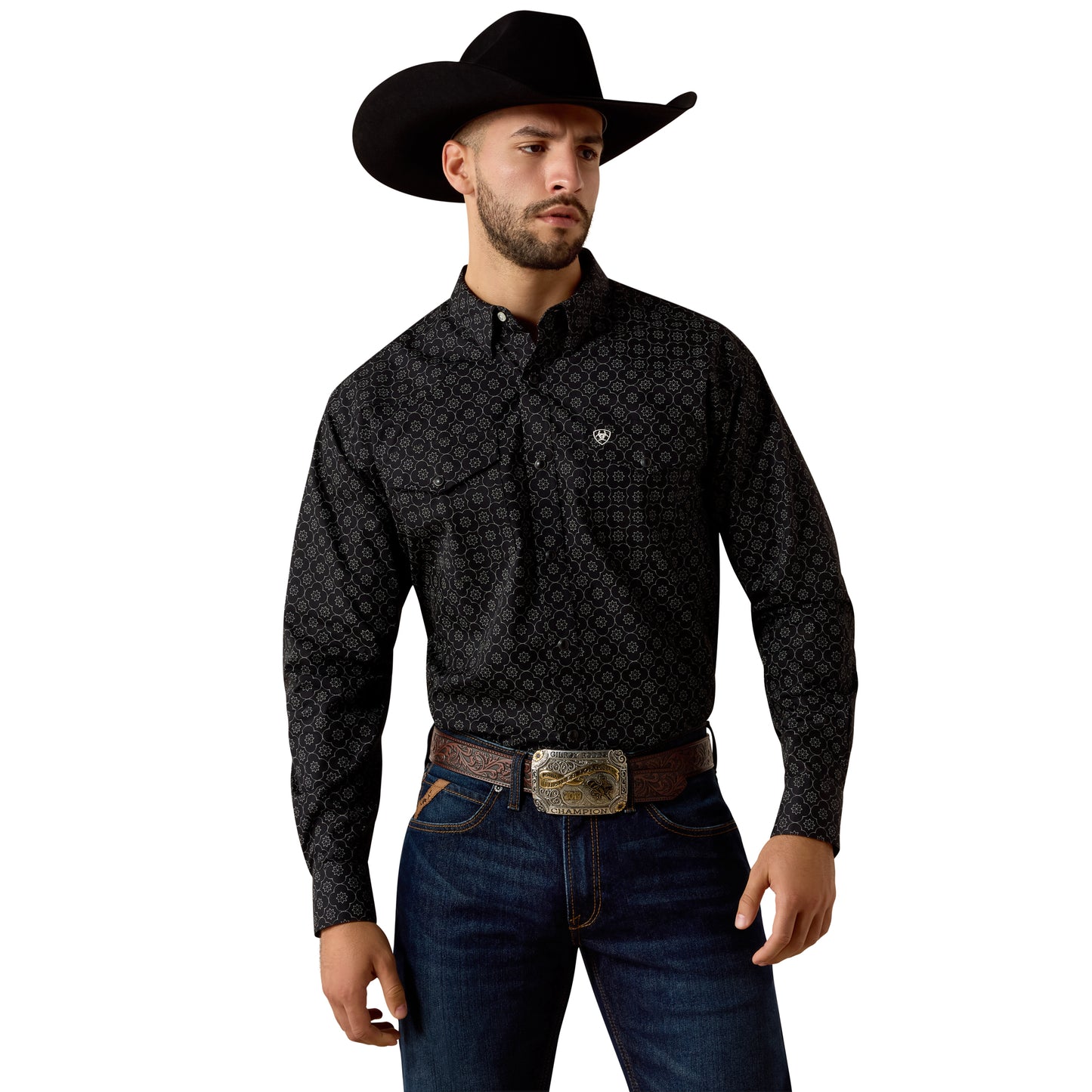 Ariat Men's Fritz Black Medallion Print Classic Fit Snap Shirt 10073621