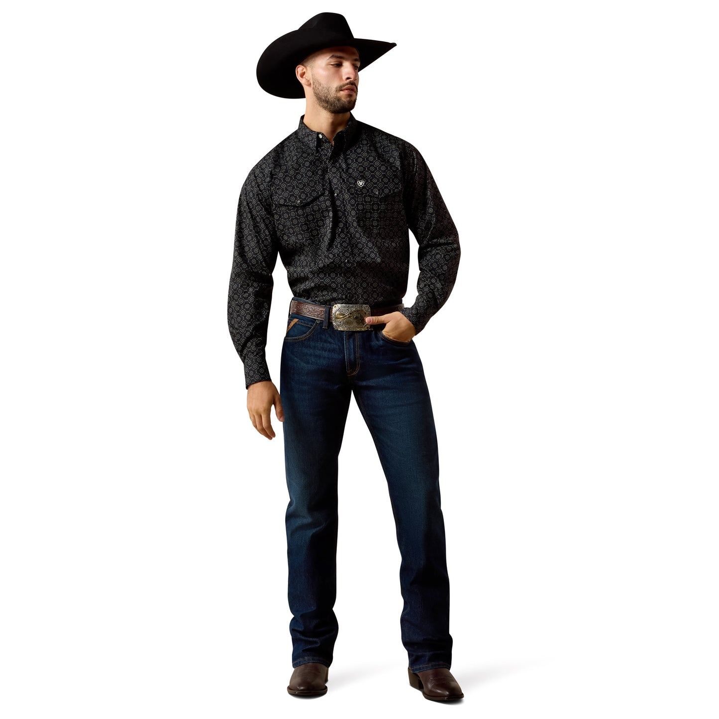 Ariat Men's Fritz Black Medallion Print Classic Fit Snap Shirt 10073621