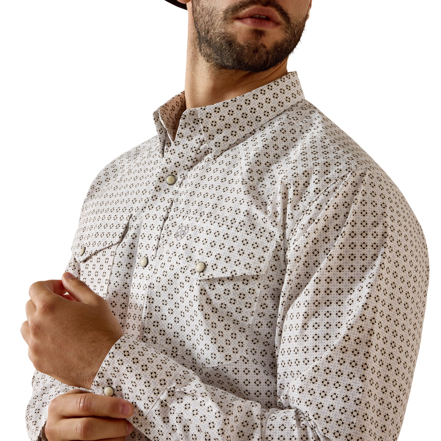 Ariat Men's Franz White Multi Geo Print Fitted Snap Shirt 10073625