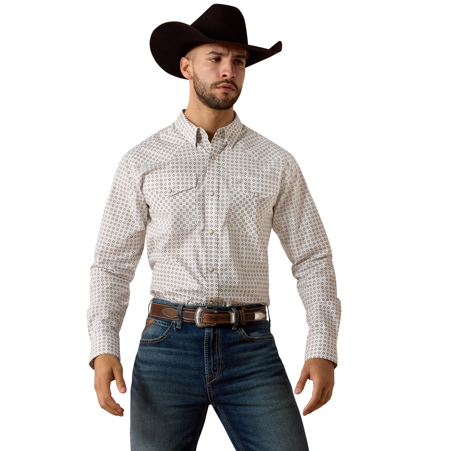 Ariat Men's Franz White Multi Geo Print Fitted Snap Shirt 10073625