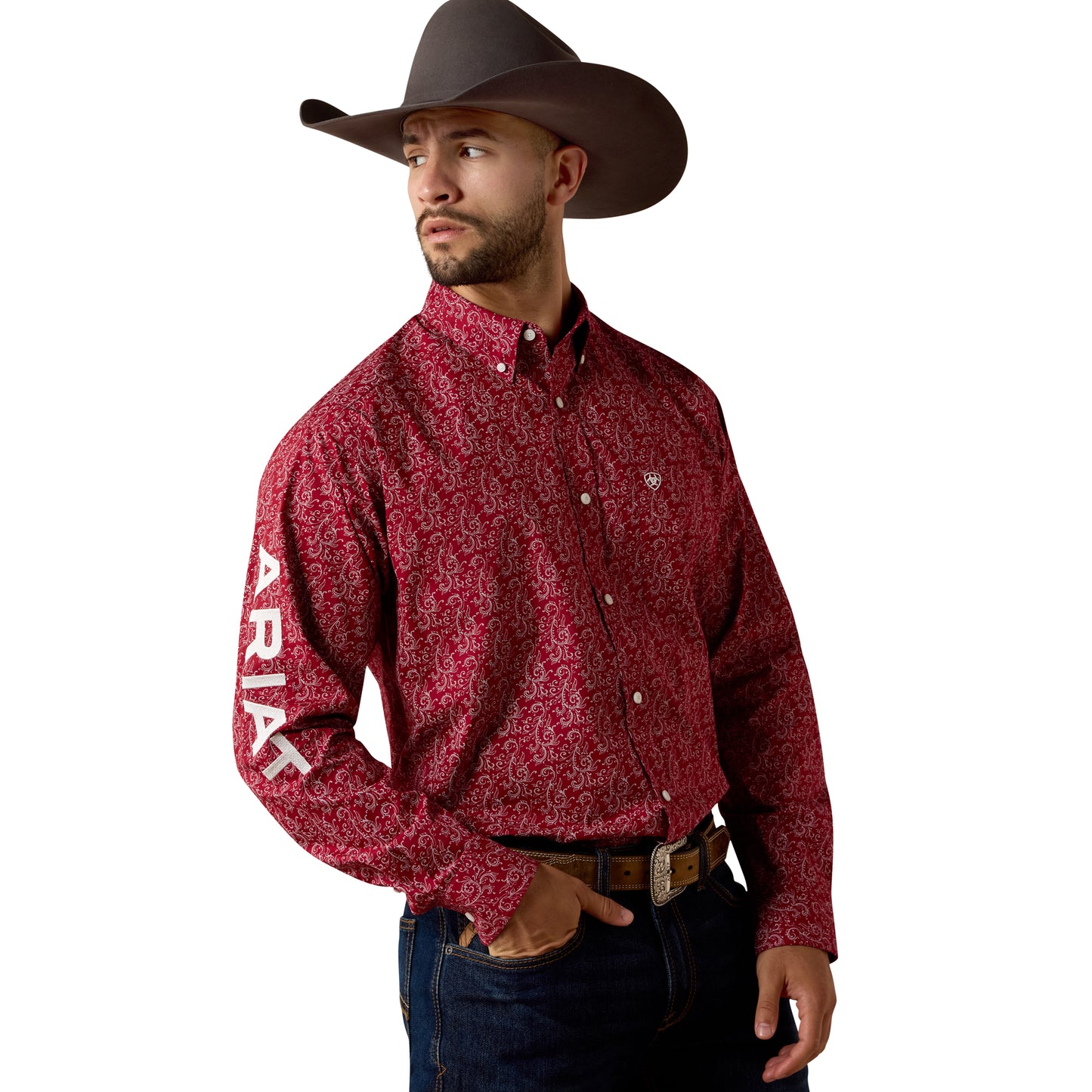 Ariat Men's Team Dylan Red Scroll Print Button Down Shirt 10073628