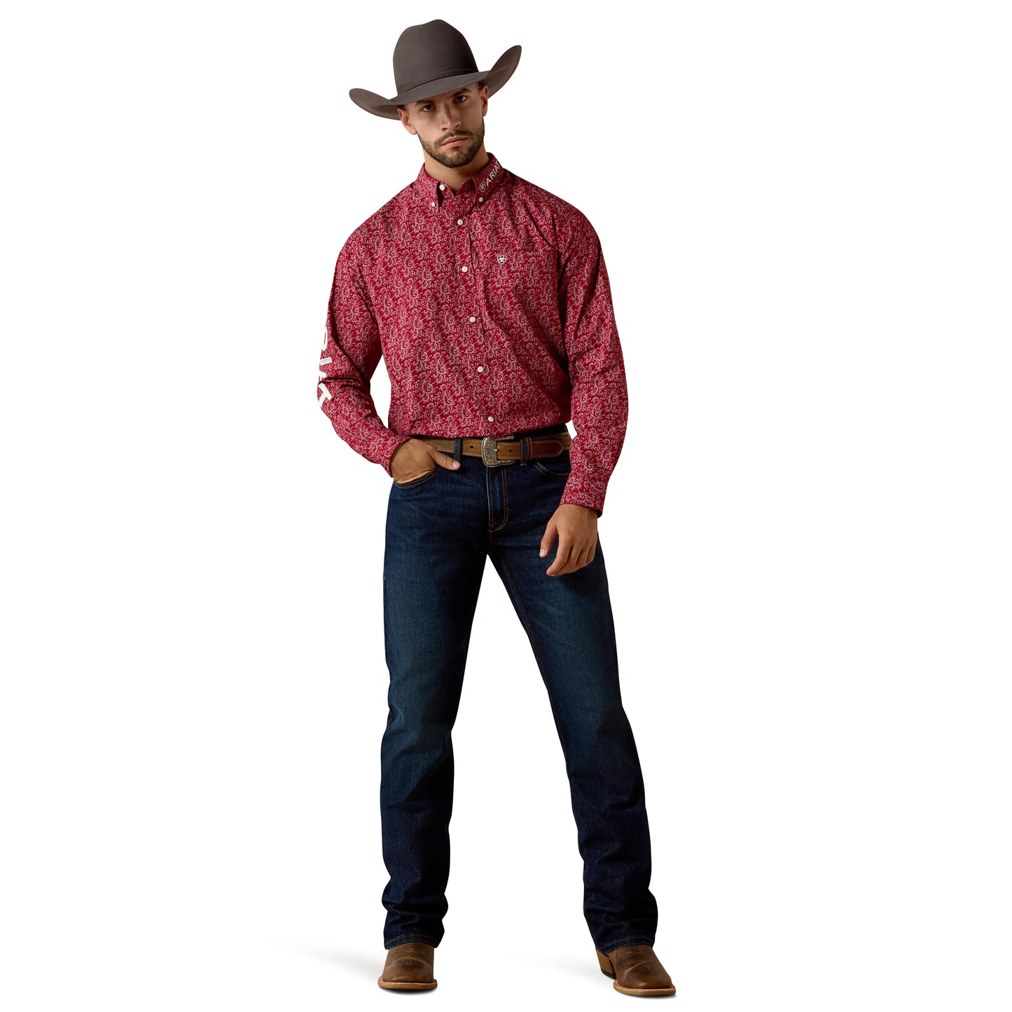Ariat Men's Team Dylan Red Scroll Print Button Down Shirt 10073628