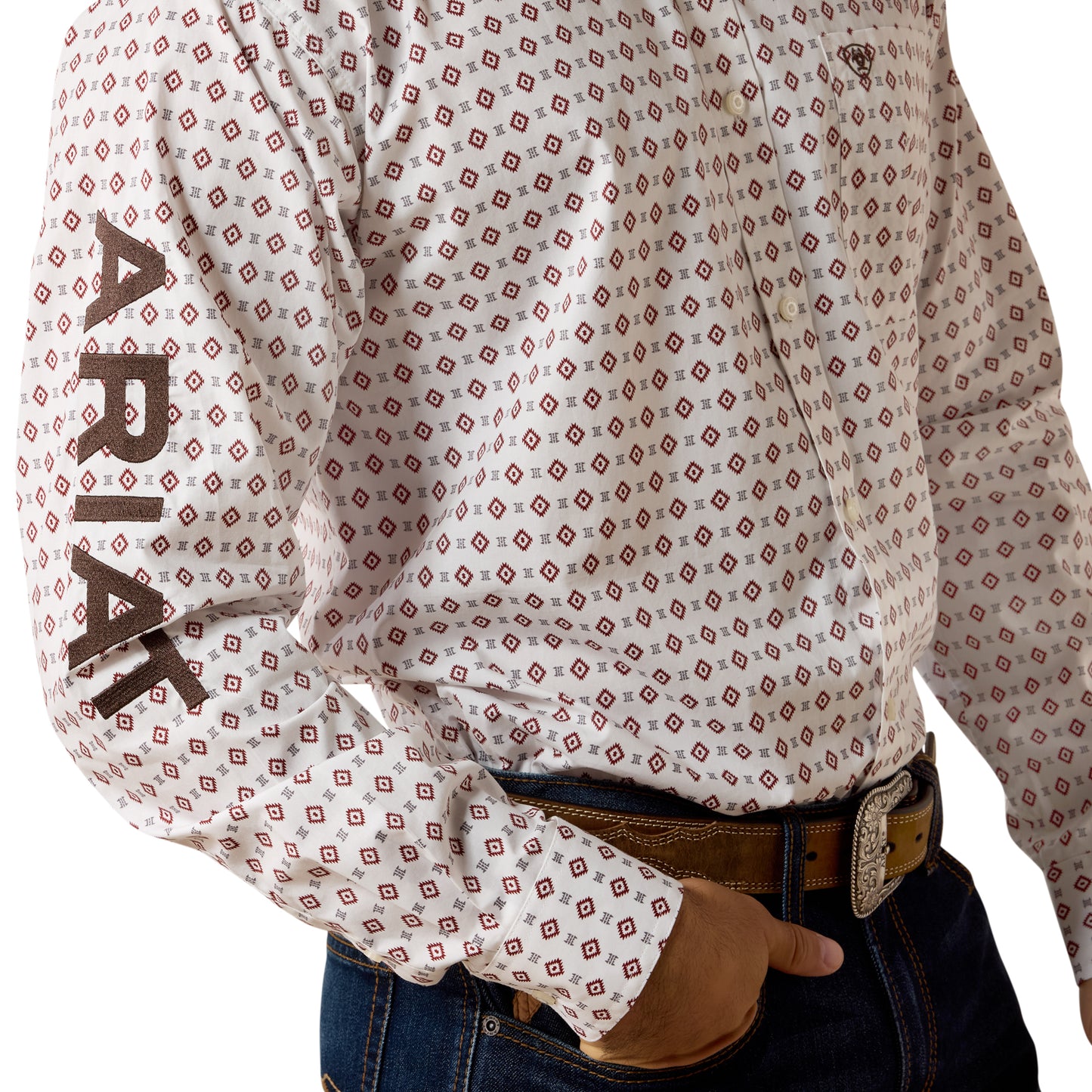 Ariat Men's Team Dallas White Multi Geo Print Button Down Shirt 10073629