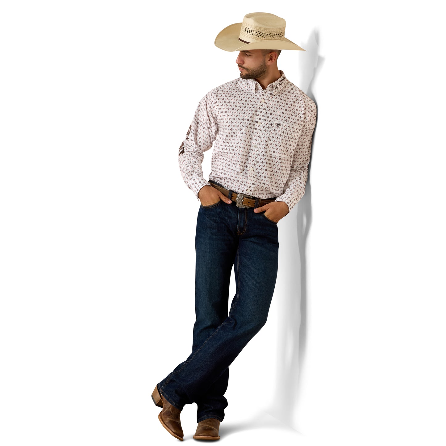Ariat Men's Team Dallas White Multi Geo Print Button Down Shirt 10073629