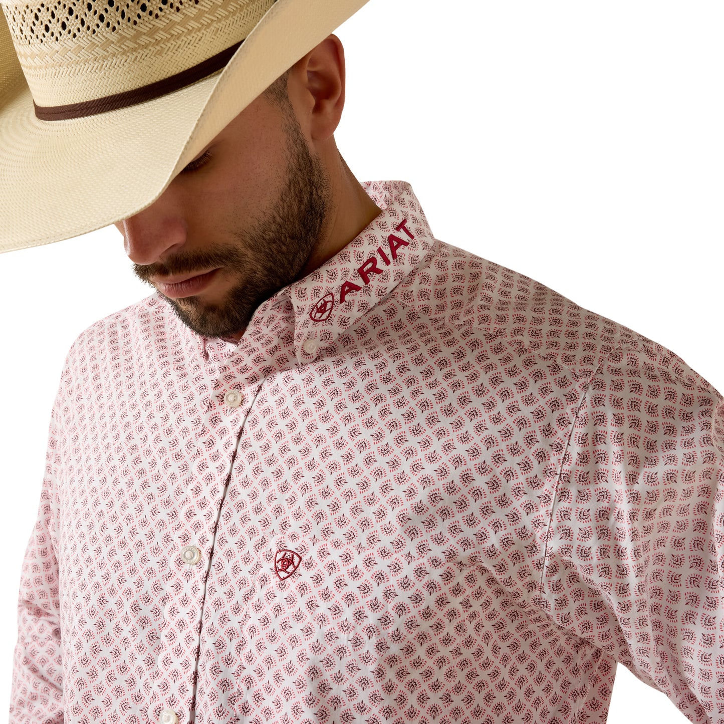 Ariat Men's Team Donovan White Multi Feather Print Fitted Shirt 10073631