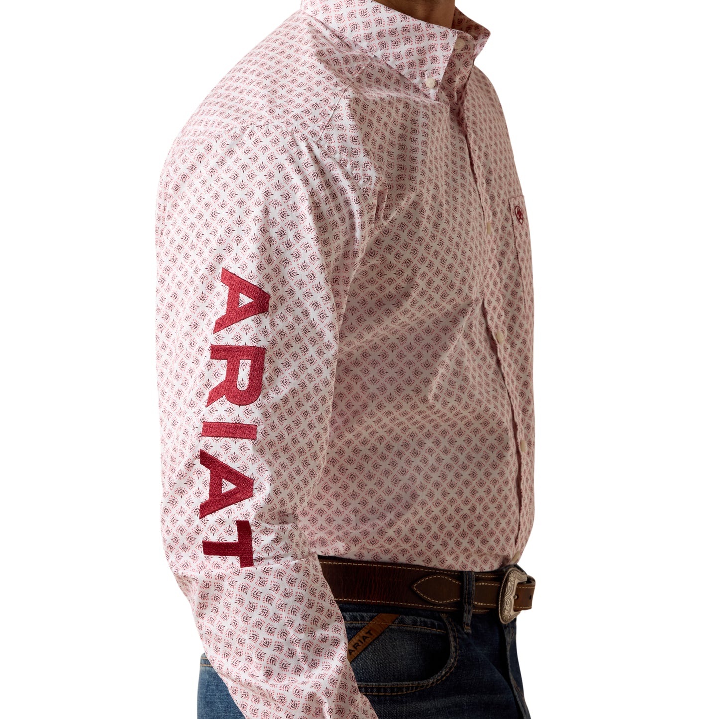 Ariat Men's Team Donovan White Multi Feather Print Fitted Shirt 10073631