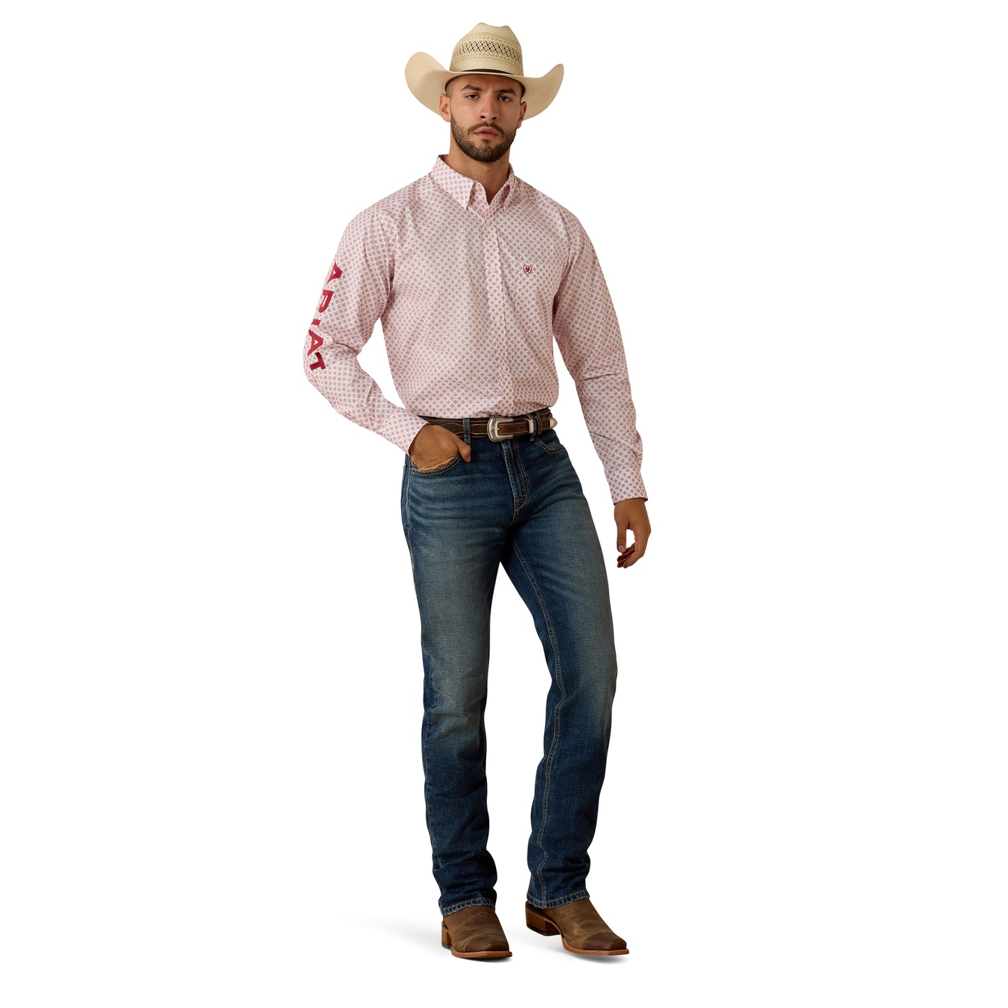 Ariat Men's Team Donovan White Multi Feather Print Fitted Shirt 10073631