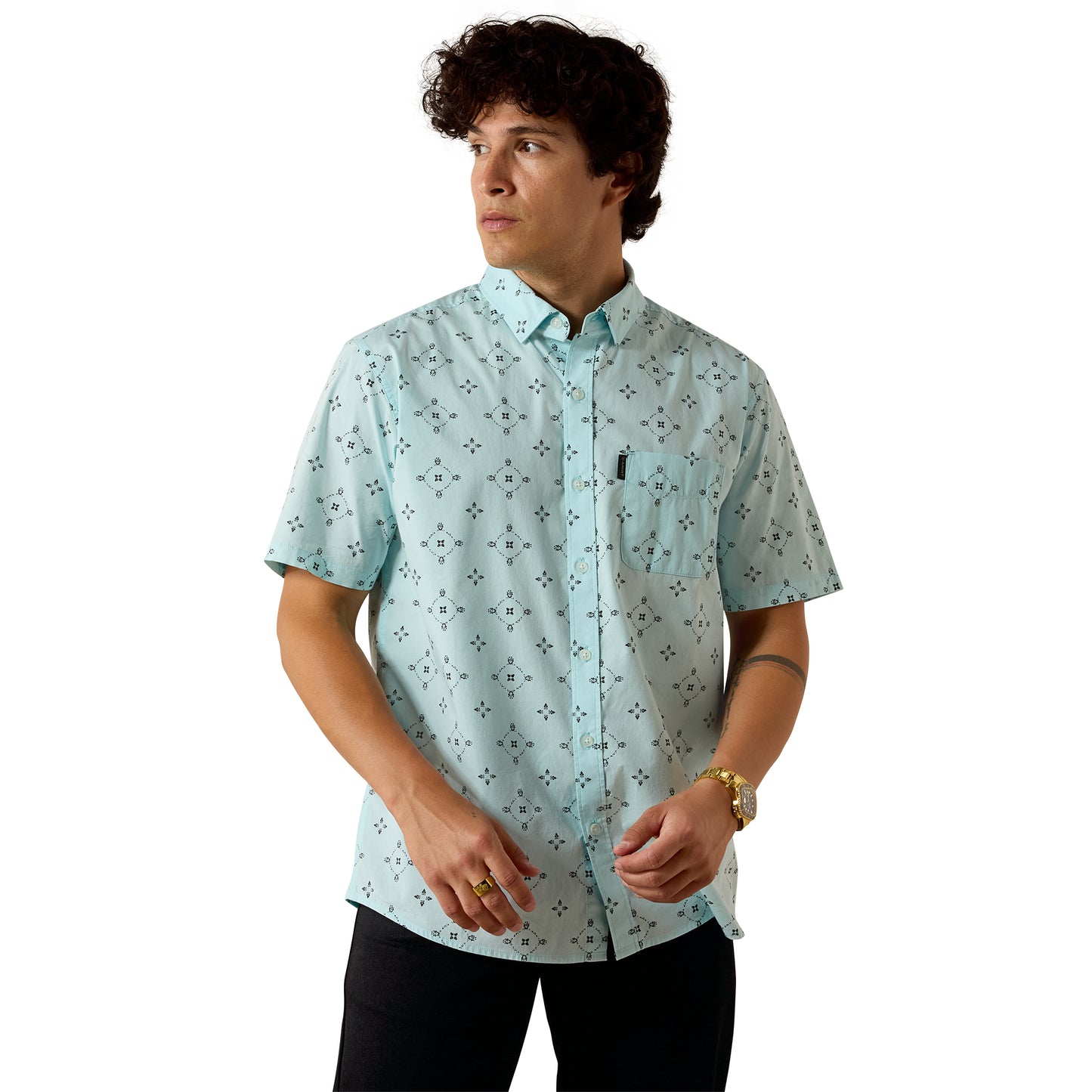Ariat Men's Marlow Blue Glow Large Medallion Modern Fit Shirt 10073645