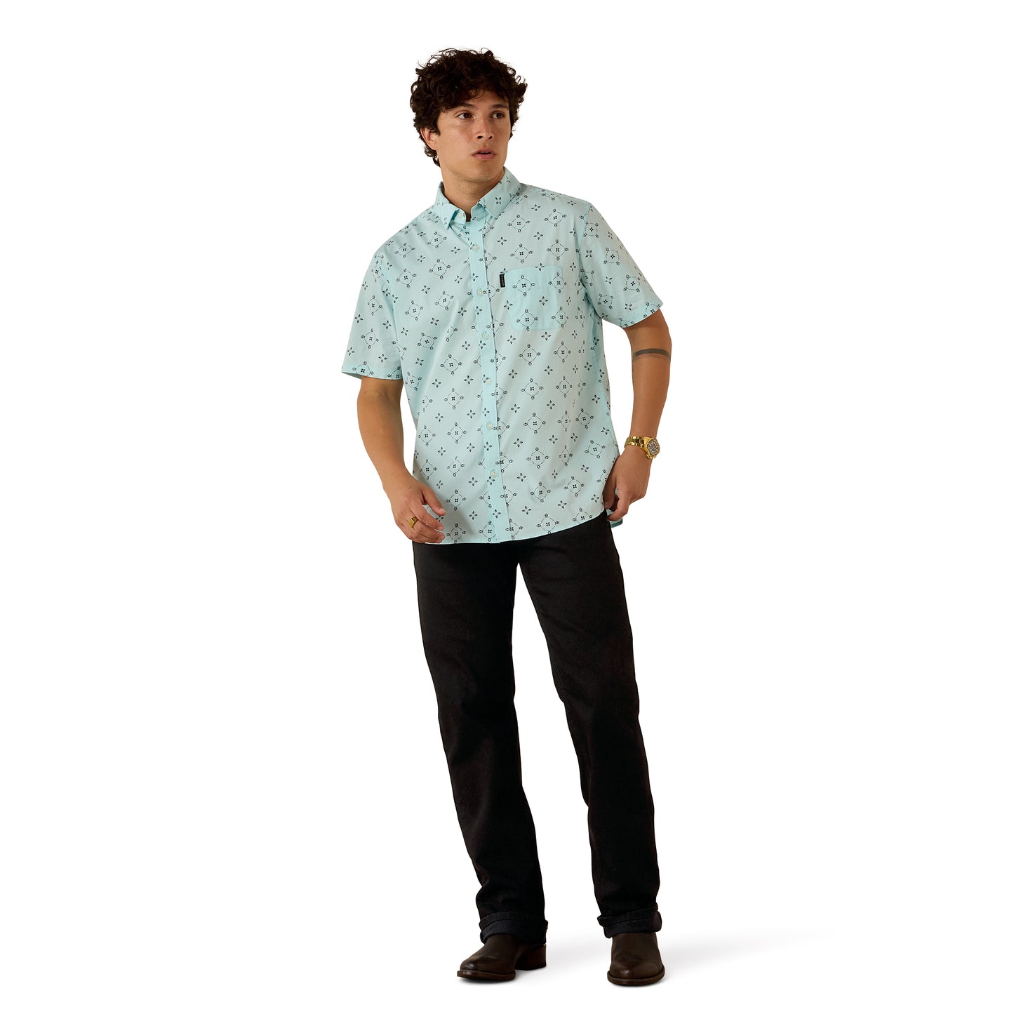 Ariat Men's Marlow Blue Glow Large Medallion Modern Fit Shirt 10073645