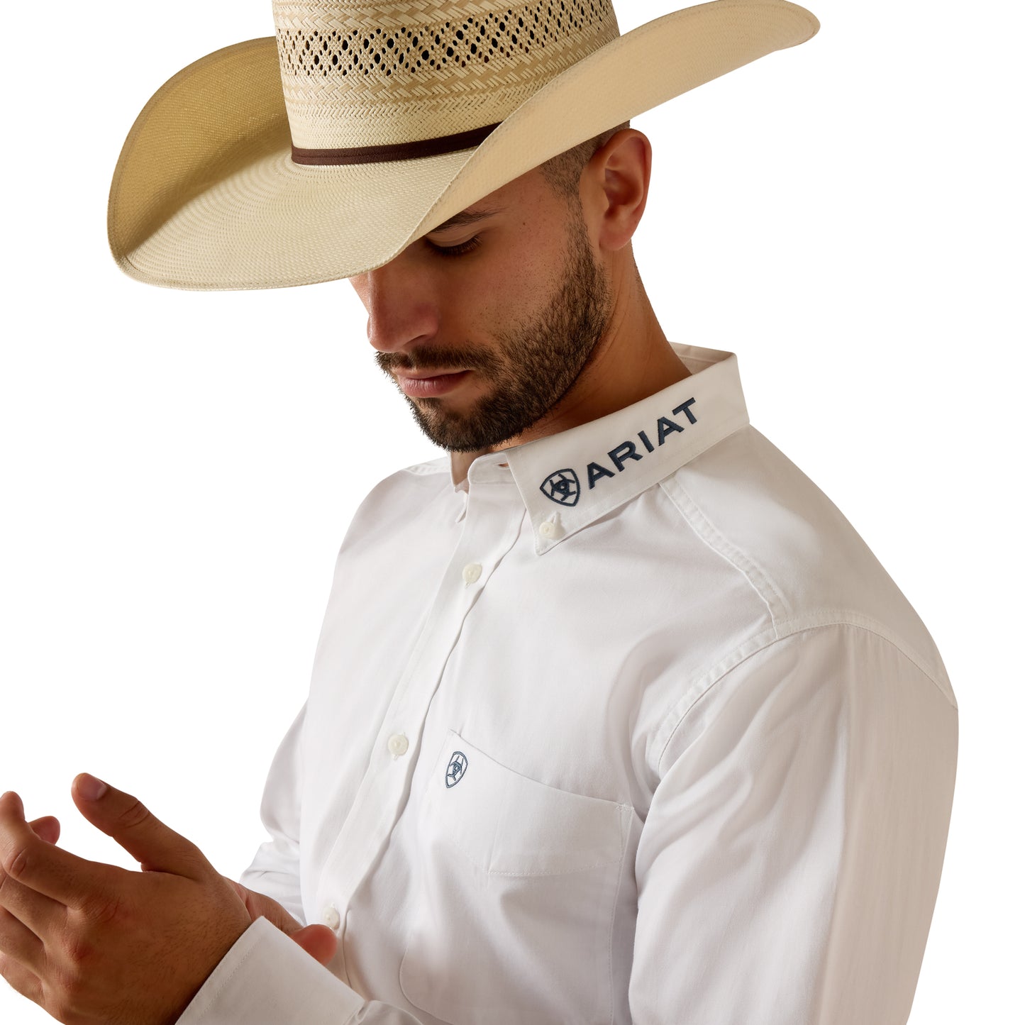 Ariat Men's Team Logo Tango White Twill Fitted Button Down Shirt 10073652