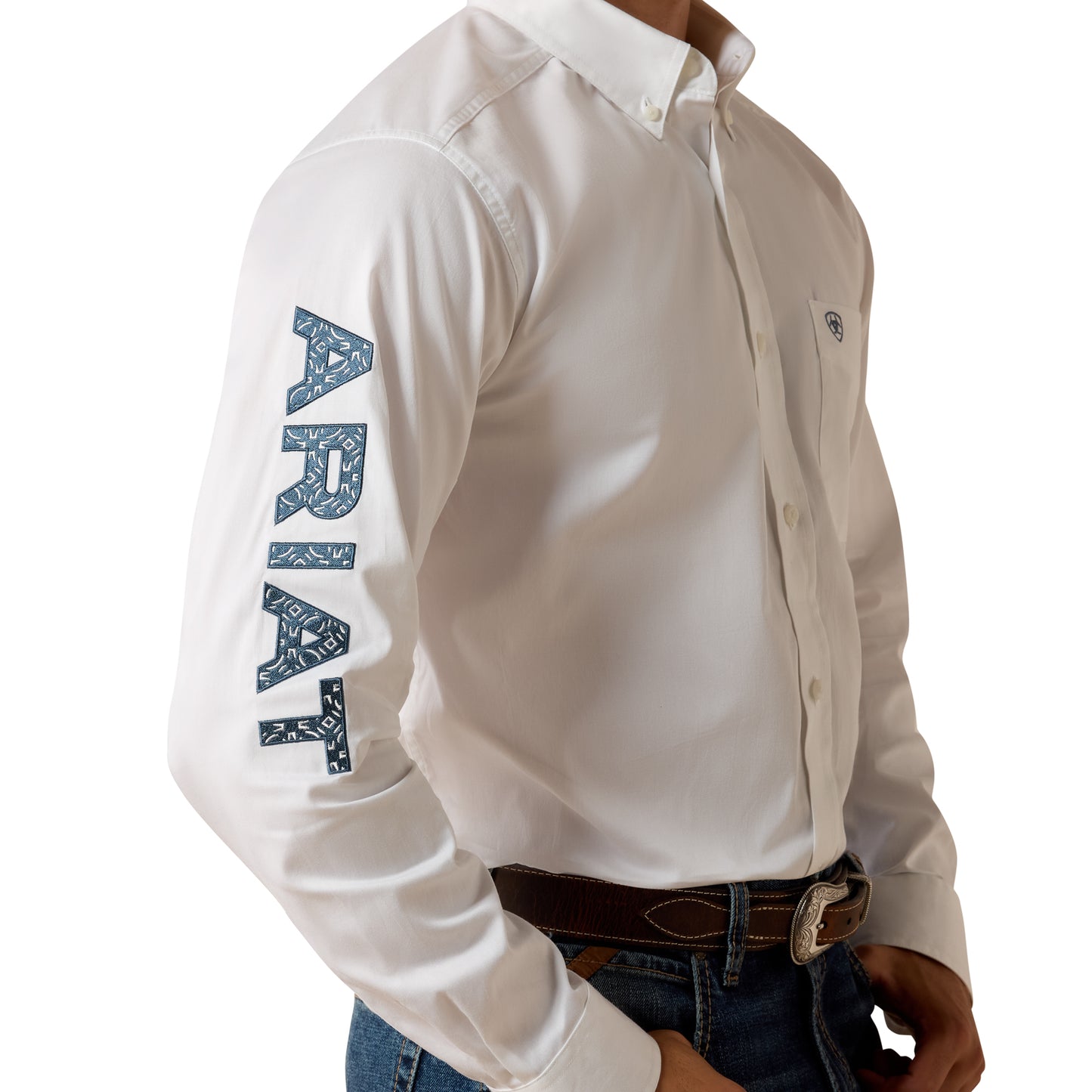 Ariat Men's Team Logo Tango White Twill Fitted Button Down Shirt 10073652