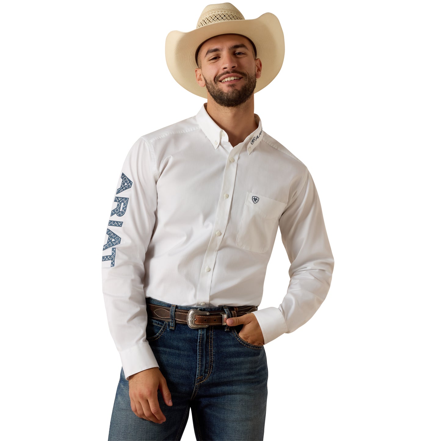 Ariat Men's Team Logo Tango White Twill Fitted Button Down Shirt 10073652