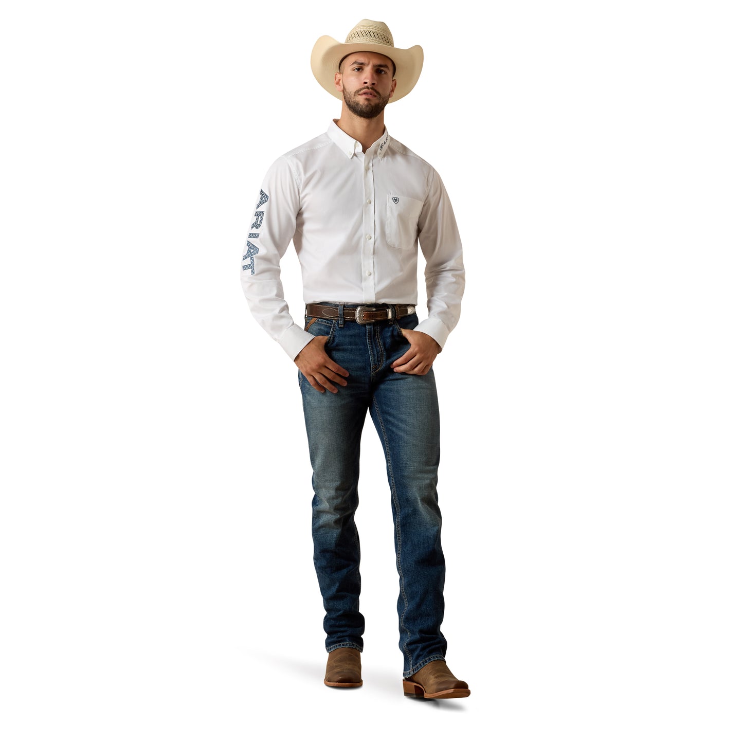 Ariat Men's Team Logo Tango White Twill Fitted Button Down Shirt 10073652