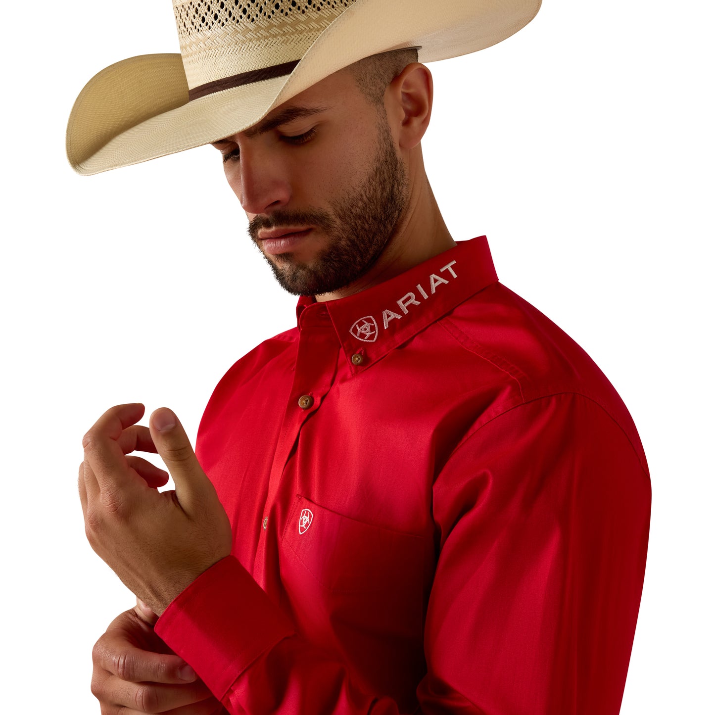 Ariat Men's Team Logo Tango Red Twill Fitted Button Down Shirt 10073653