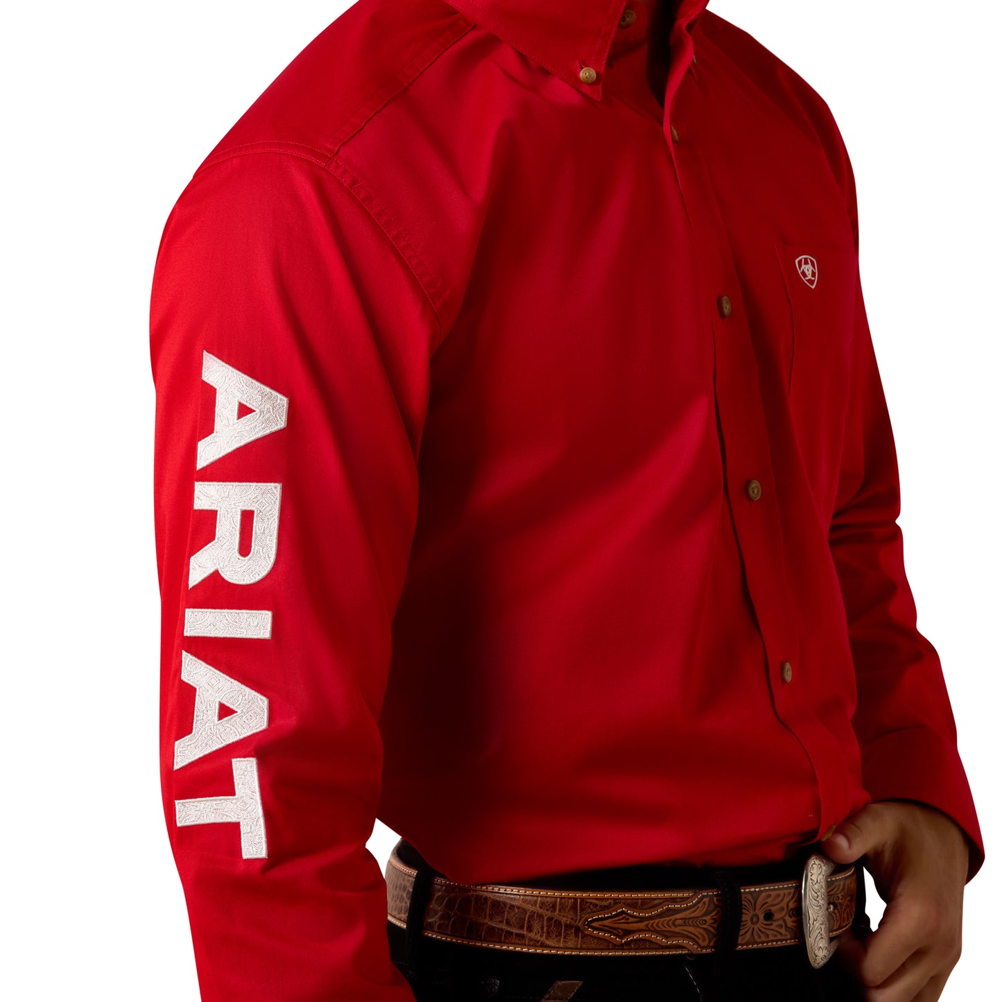Ariat Men's Team Logo Tango Red Twill Fitted Button Down Shirt 10073653