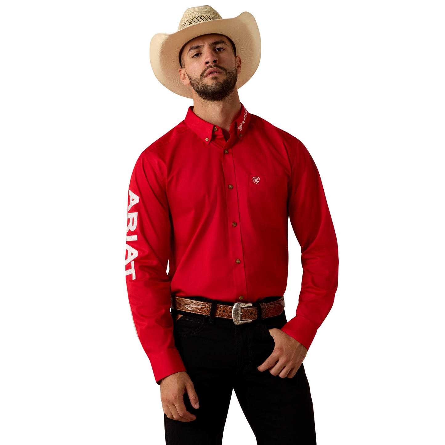 Ariat Men's Team Logo Tango Red Twill Fitted Button Down Shirt 10073653