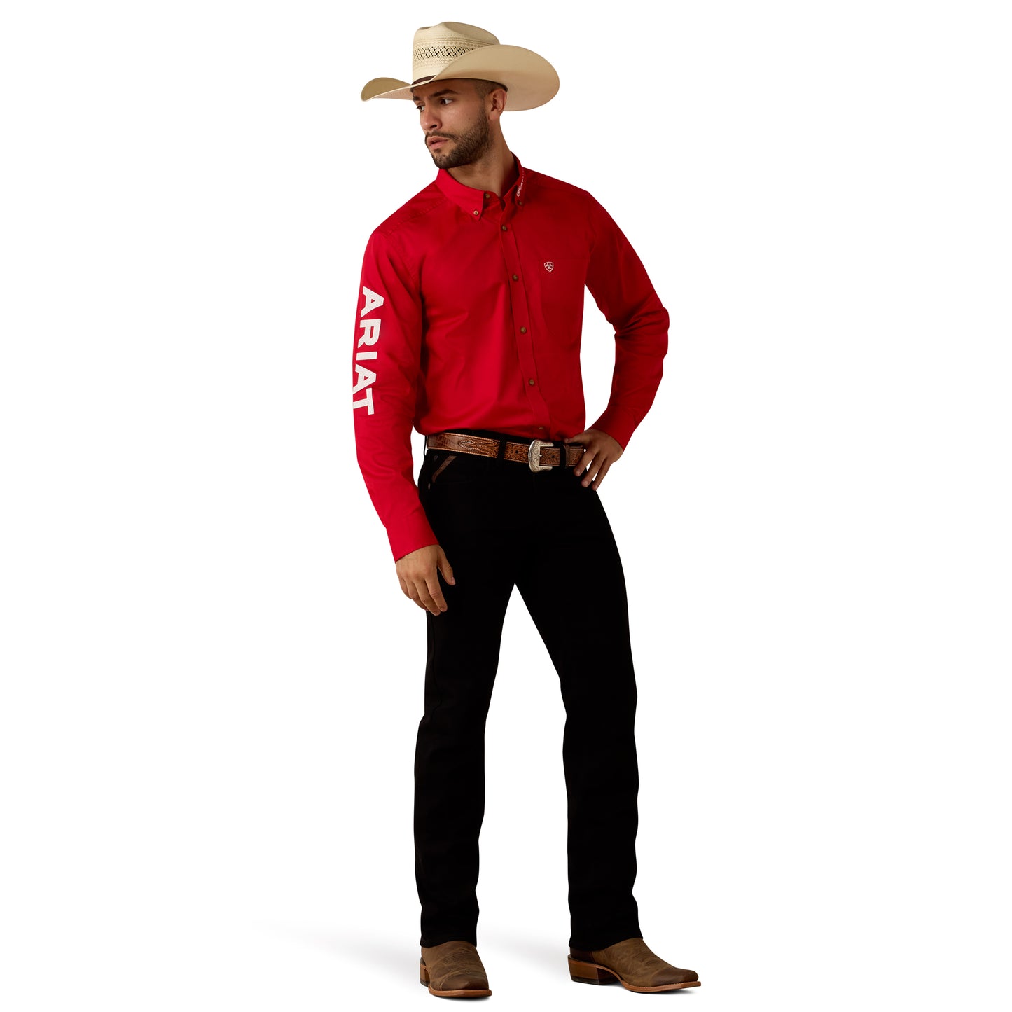 Ariat Men's Team Logo Tango Red Twill Fitted Button Down Shirt 10073653