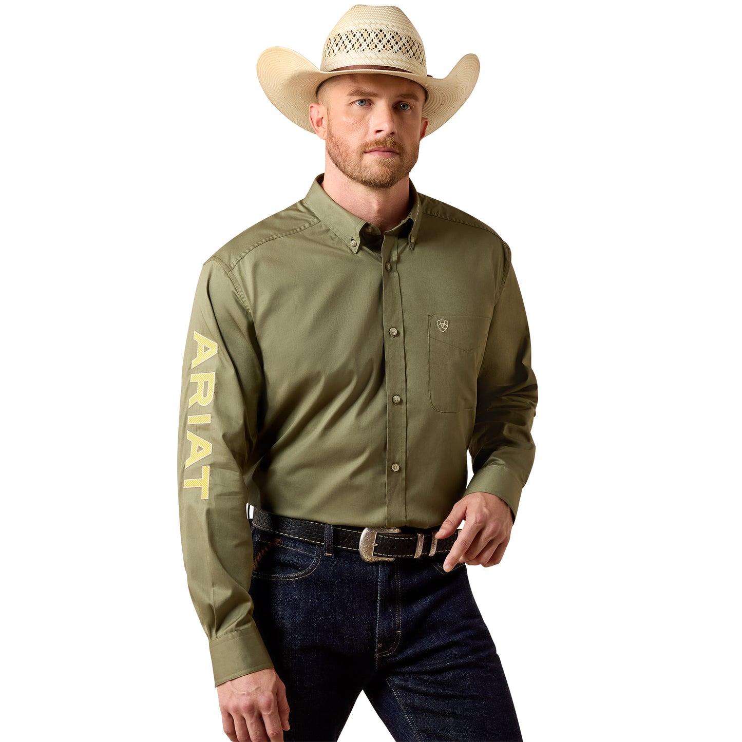Ariat Men's Team Logo Lightweight Deep Lichen Green Button Down Shirt 10073661