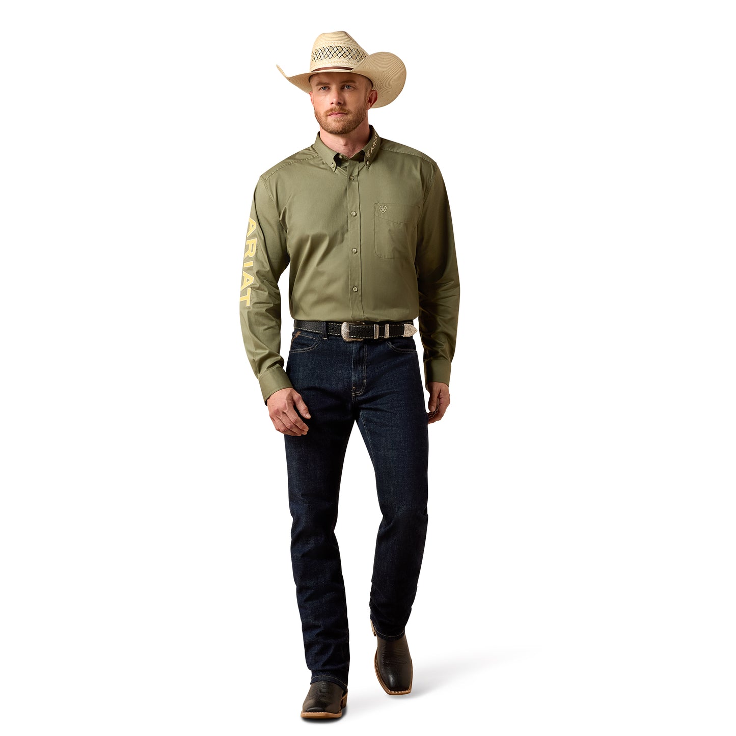 Ariat Men's Team Logo Lightweight Deep Lichen Green Button Down Shirt 10073661