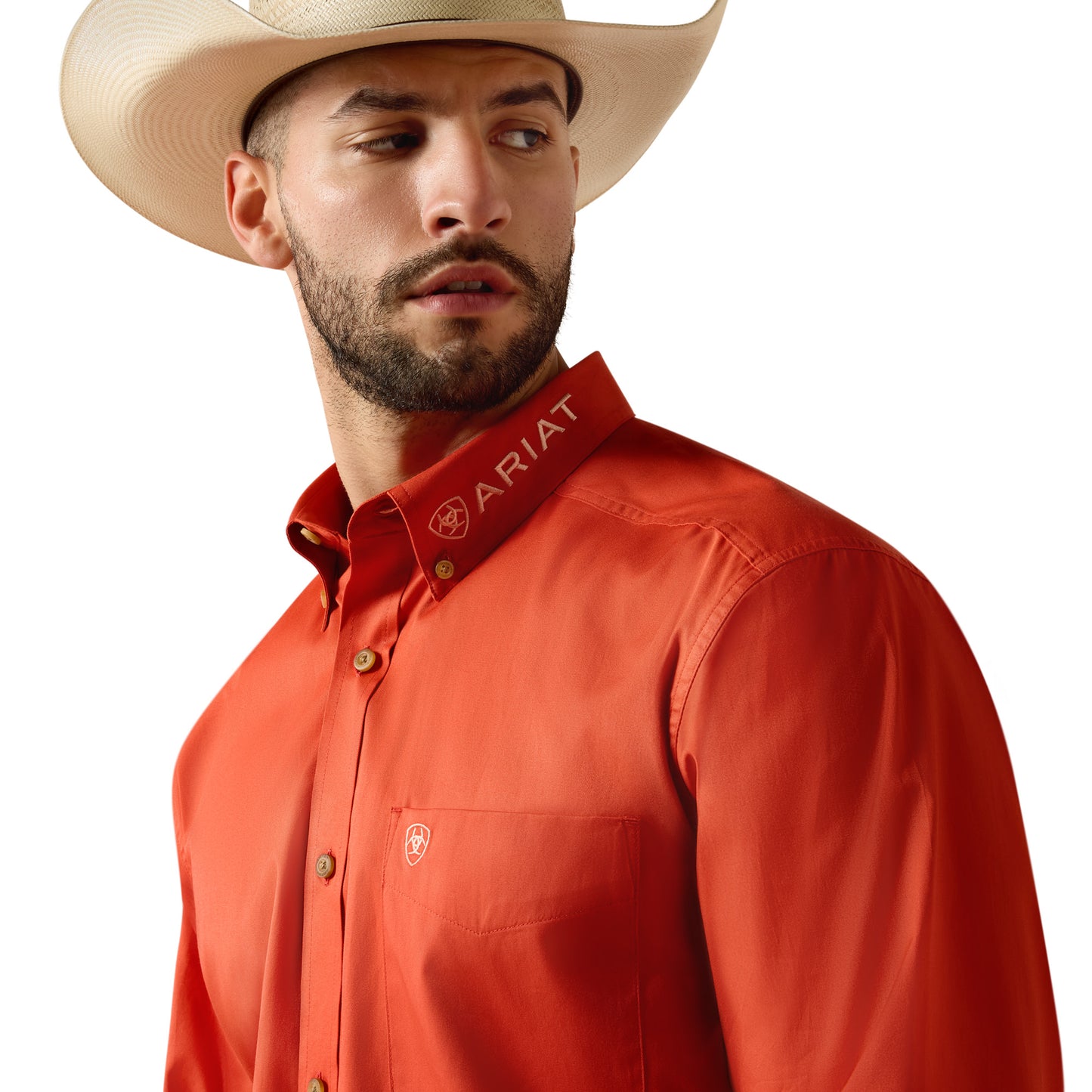 Ariat Men's Team Logo Lightweight Twill Paprika Red Classic Fit Shirt 10073663