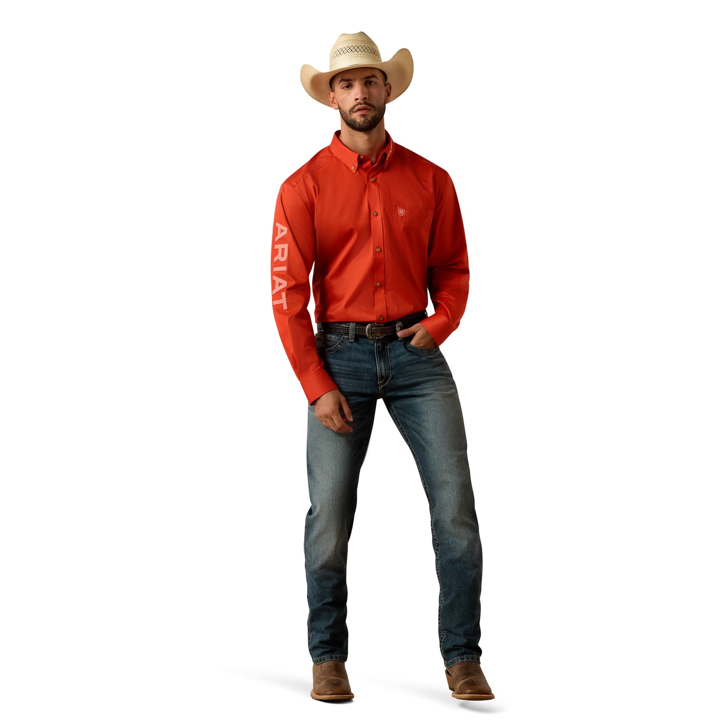 Ariat Men's Team Logo Lightweight Twill Paprika Red Classic Fit Shirt 10073663