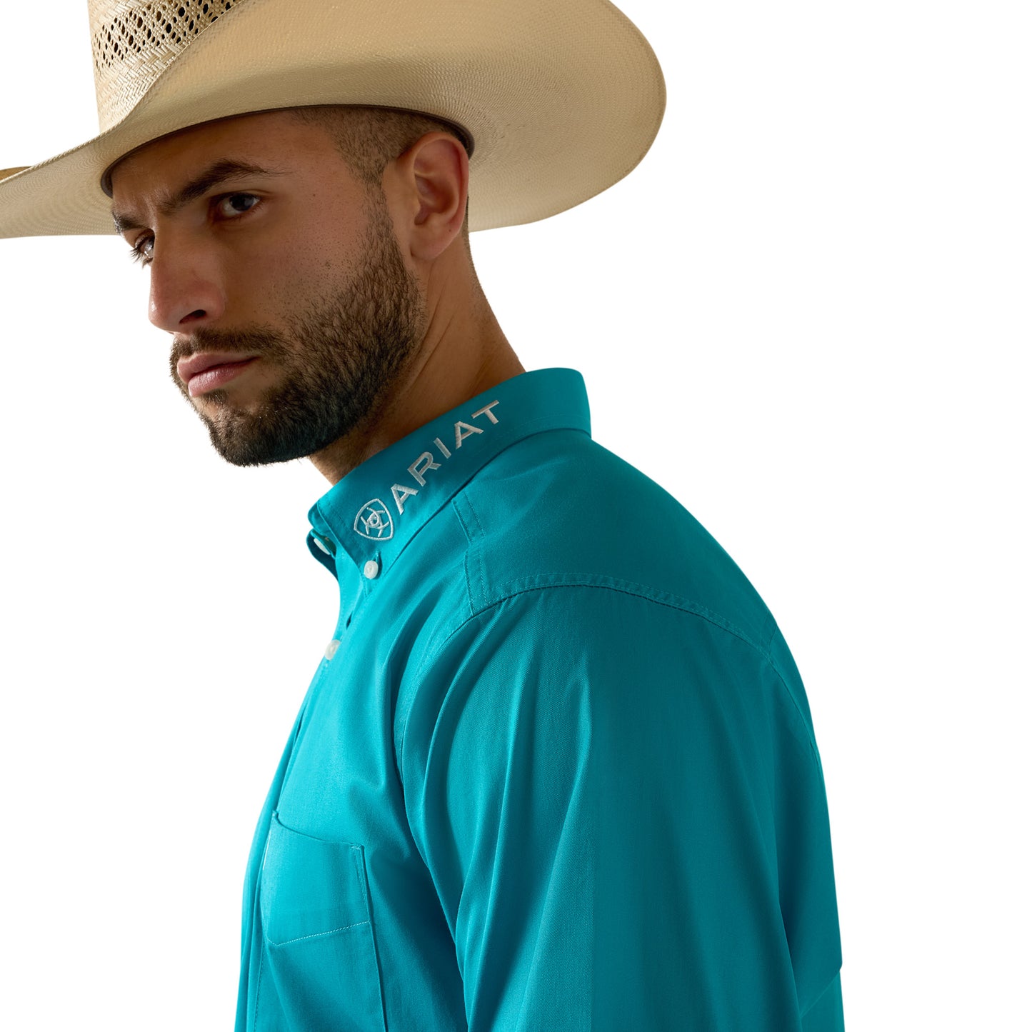 Ariat Men's Team Logo Lightweight Twill Peacock Blue Classic Fit Shirt 10073664