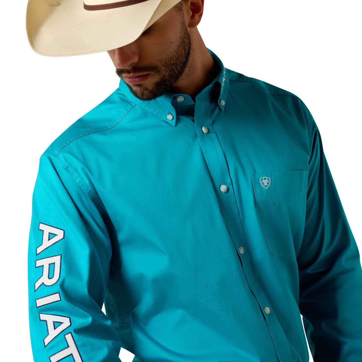 Ariat Men's Team Logo Lightweight Twill Peacock Blue Classic Fit Shirt 10073664