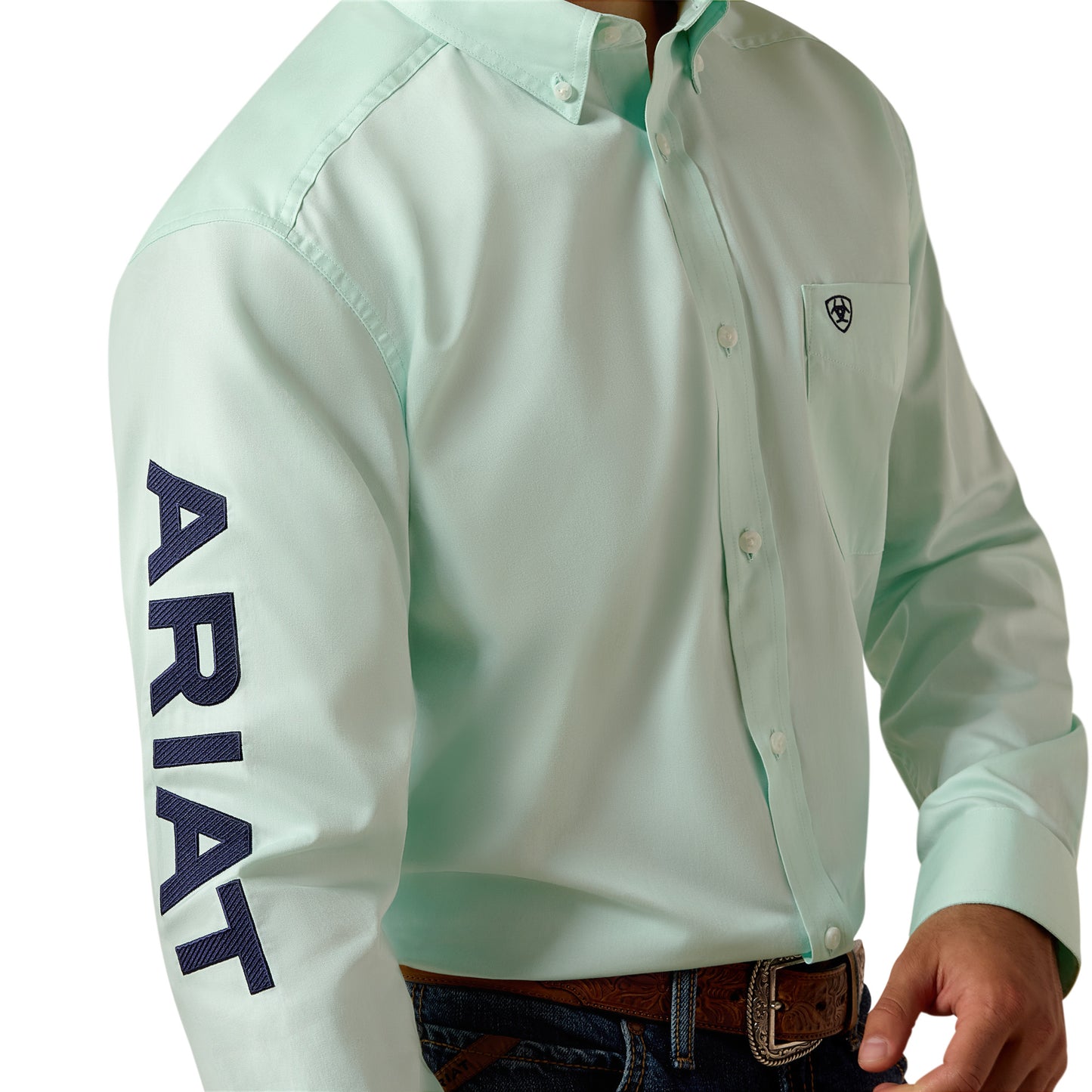 Ariat Men's Team Logo Lightweight Twill Dusty Aqua Classic Fit Shirt 10073665