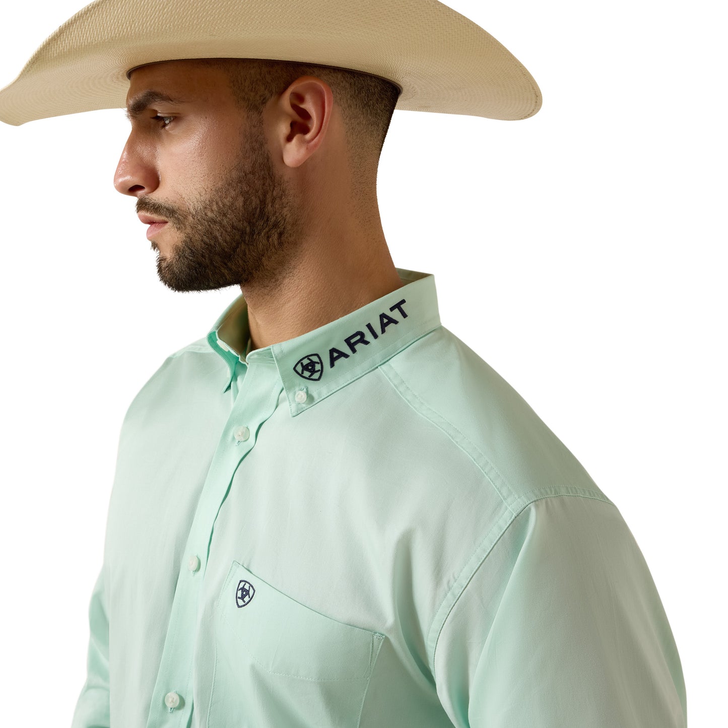 Ariat Men's Team Logo Lightweight Twill Dusty Aqua Classic Fit Shirt 10073665