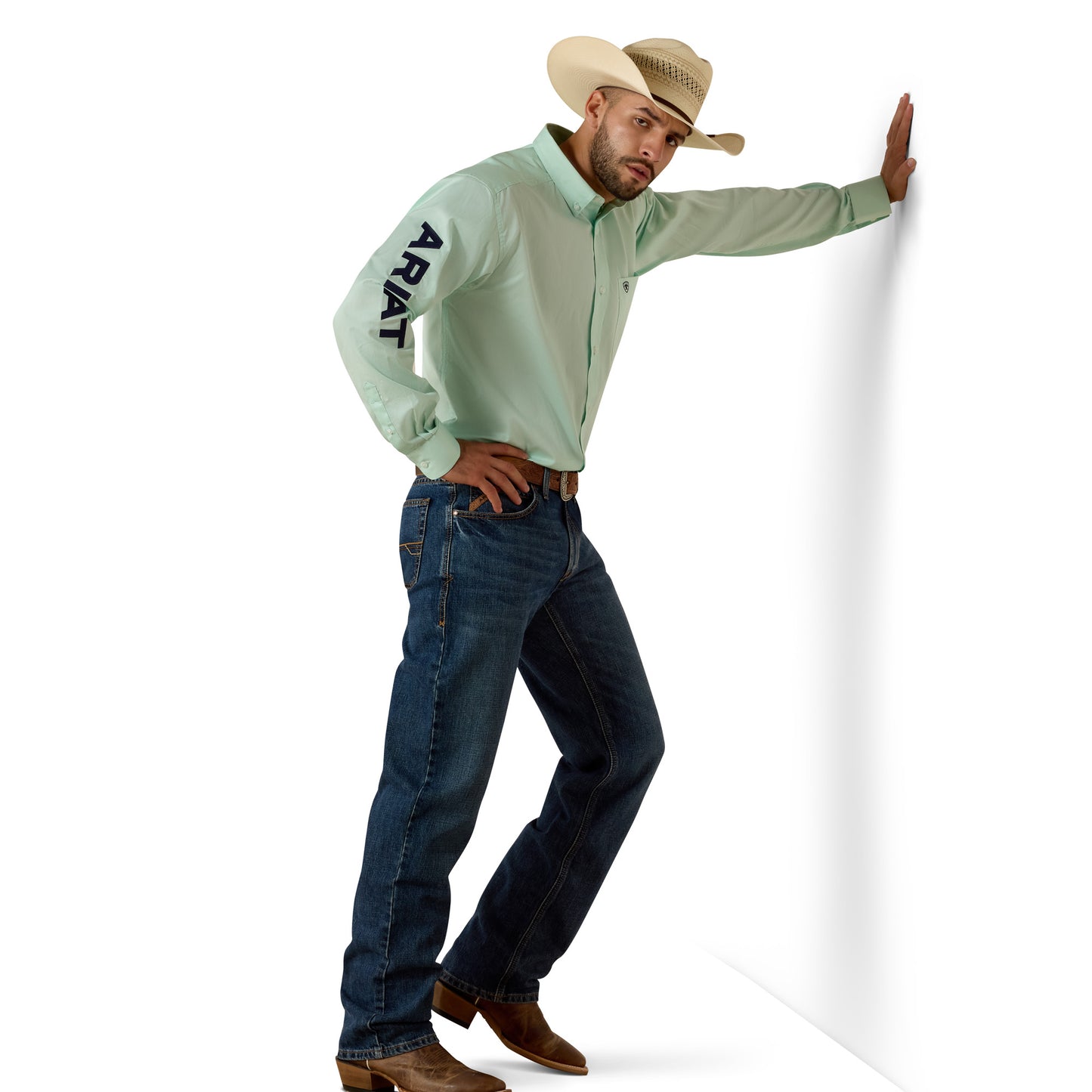 Ariat Men's Team Logo Lightweight Twill Dusty Aqua Classic Fit Shirt 10073665