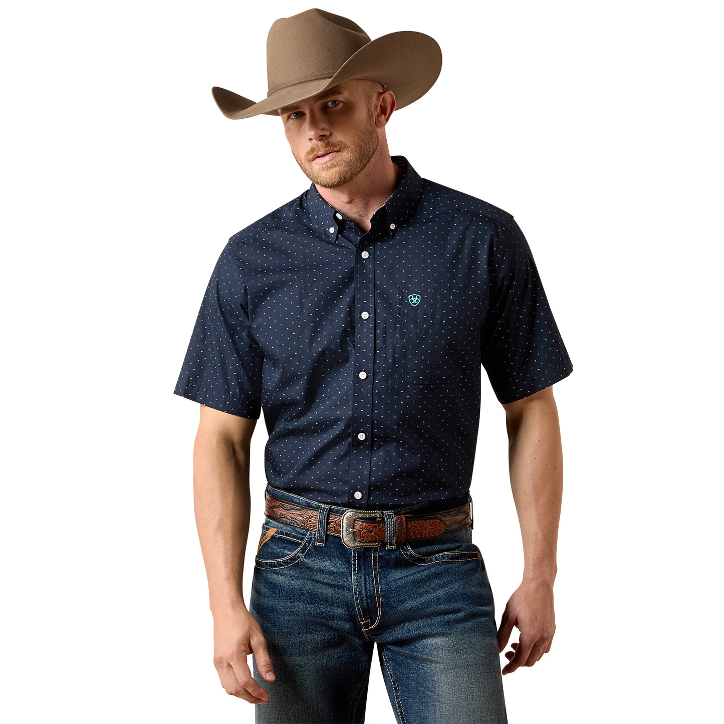 Ariat Men's Wrinkle Free Willem Black Mini Leaf Print Classic Fit Shirt 10073678