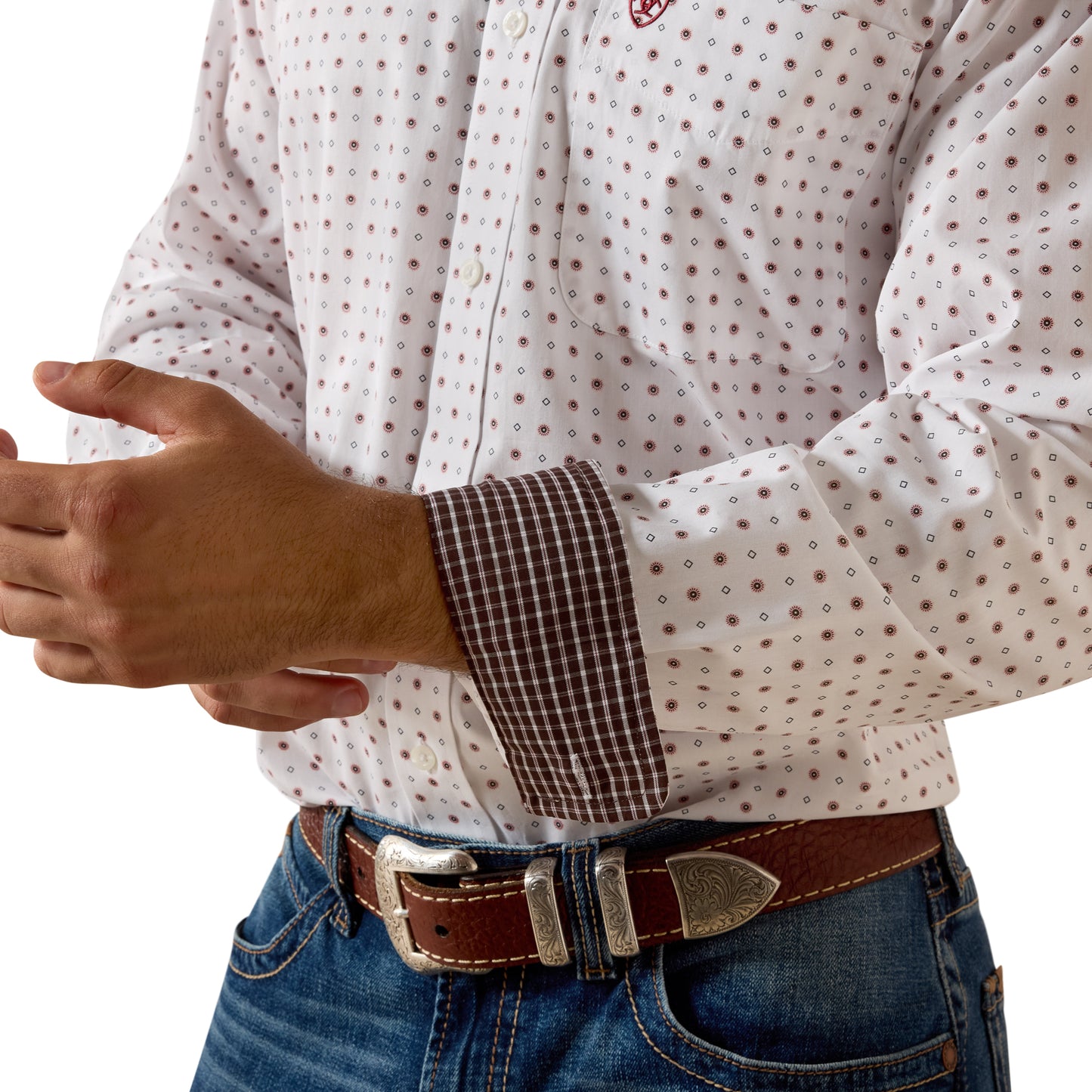 Ariat Men's Wrinkle Free Waverly White Geo Print Classic Fit Shirt 10073681