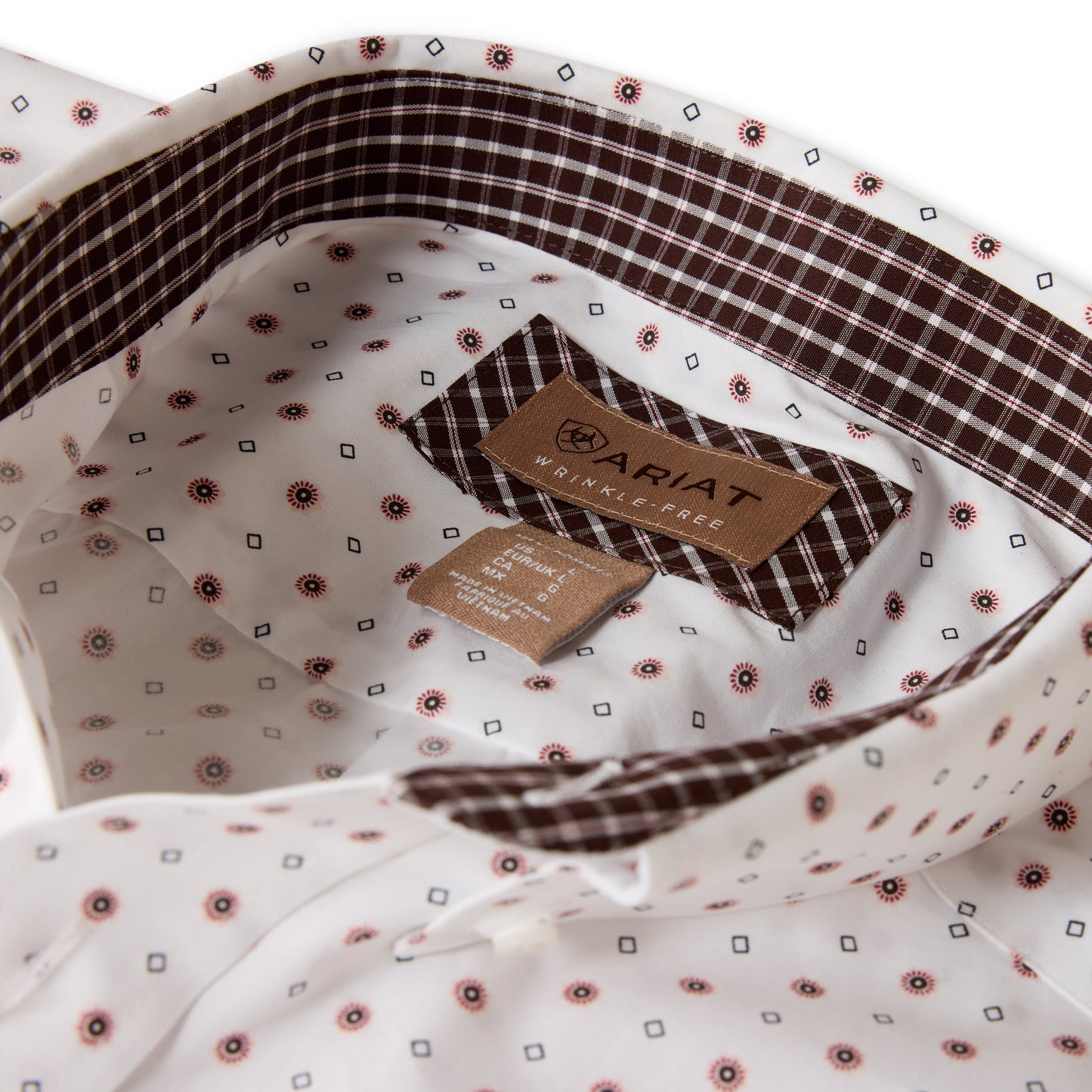 Ariat Men's Wrinkle Free Waverly White Geo Print Classic Fit Shirt 10073681