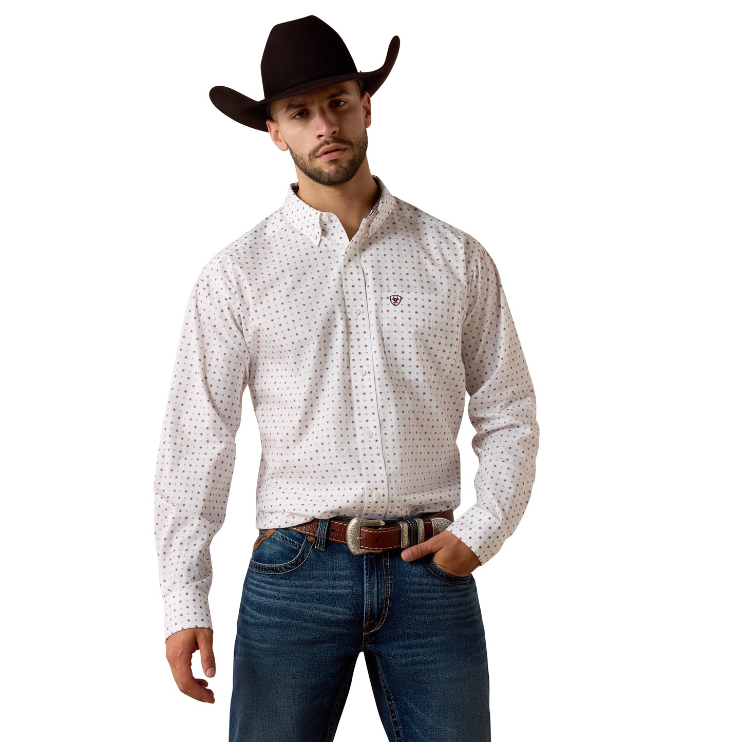 Ariat Men's Wrinkle Free Waverly White Geo Print Classic Fit Shirt 10073681