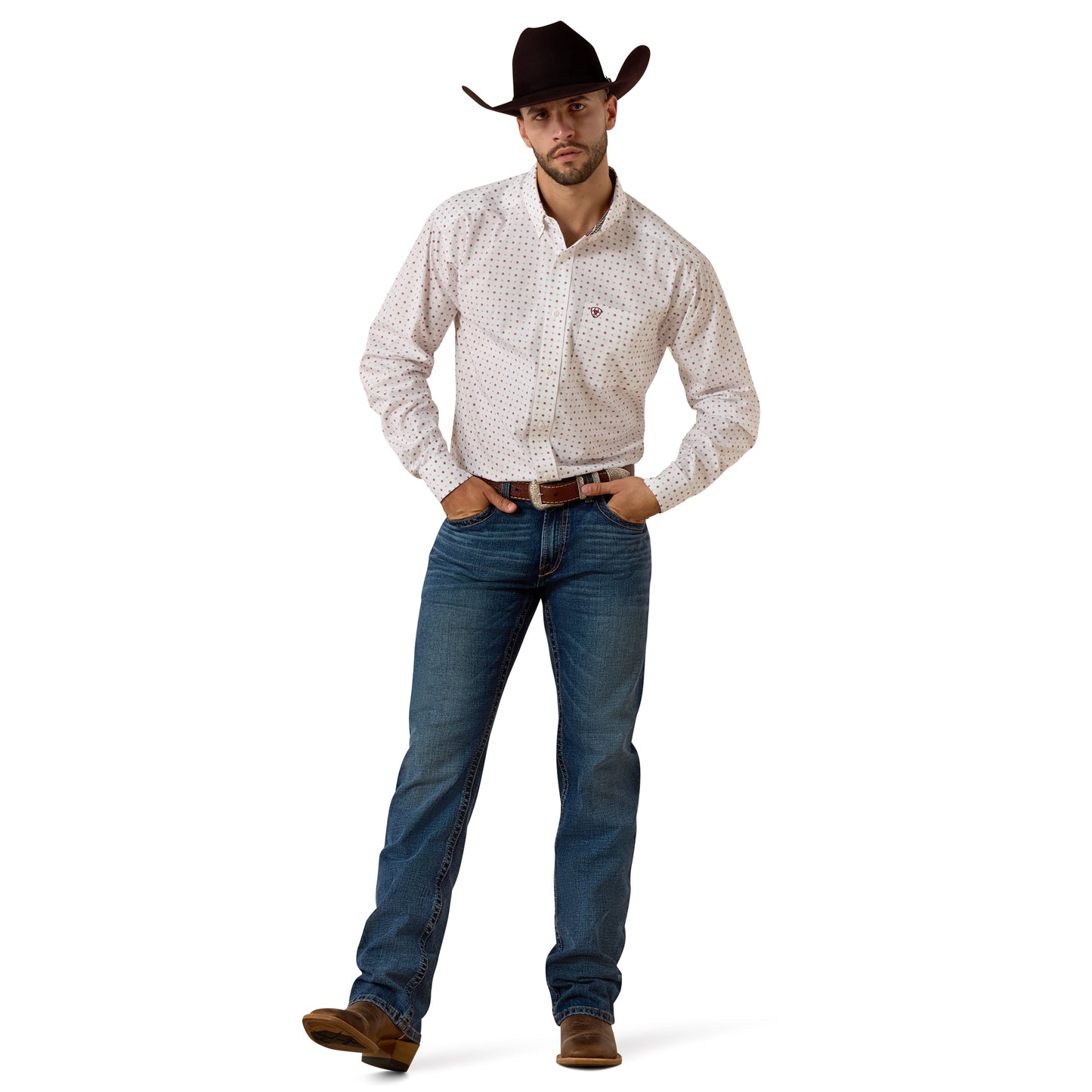 Ariat Men's Wrinkle Free Waverly White Geo Print Classic Fit Shirt 10073681