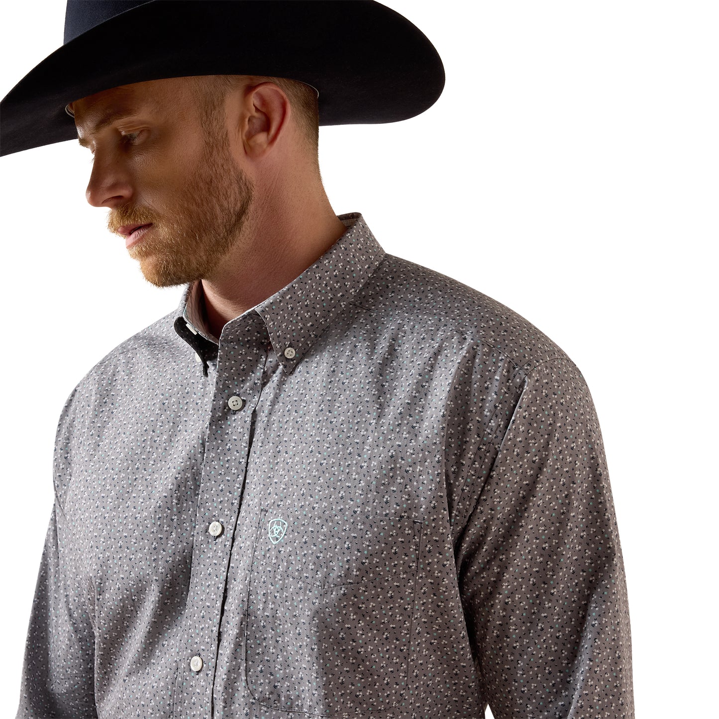 Ariat Men's Wrinkle Free Webb December Sky Grey Ditsy Classic Fit Shirt 10073688