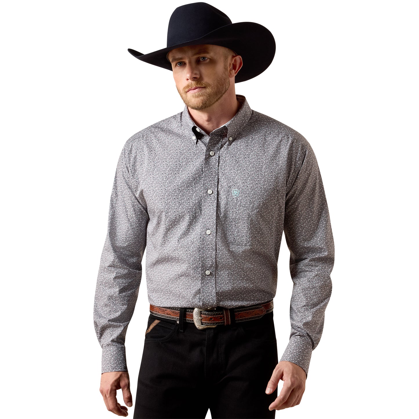 Ariat Men's Wrinkle Free Webb December Sky Grey Ditsy Classic Fit Shirt 10073688