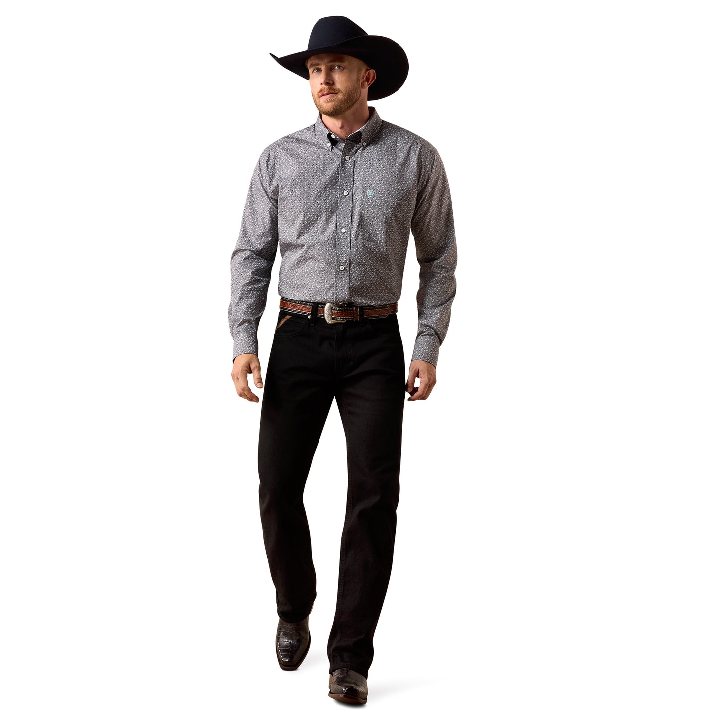 Ariat Men's Wrinkle Free Webb December Sky Grey Ditsy Classic Fit Shirt 10073688
