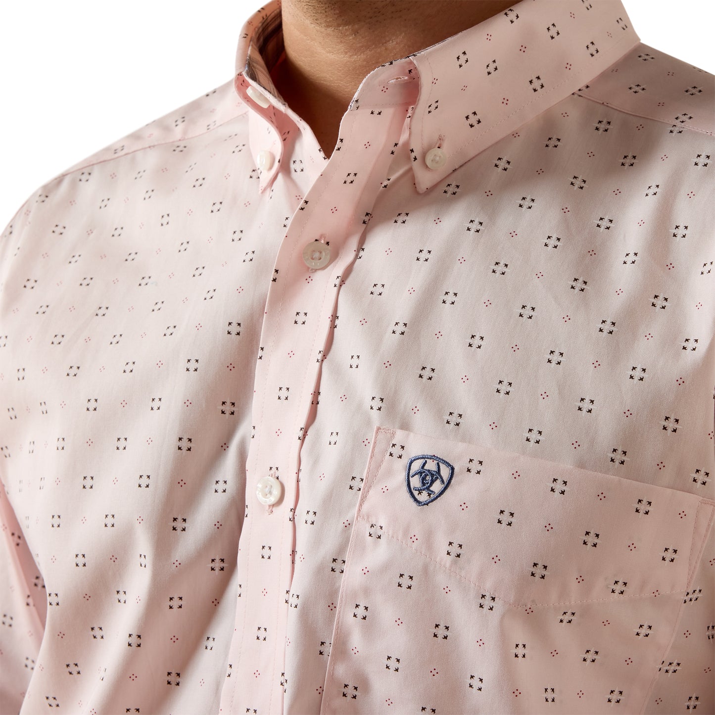 Ariat Men's Wrinkle Free Wally Barley Pink Geo Print Fitted Shirt 10073690
