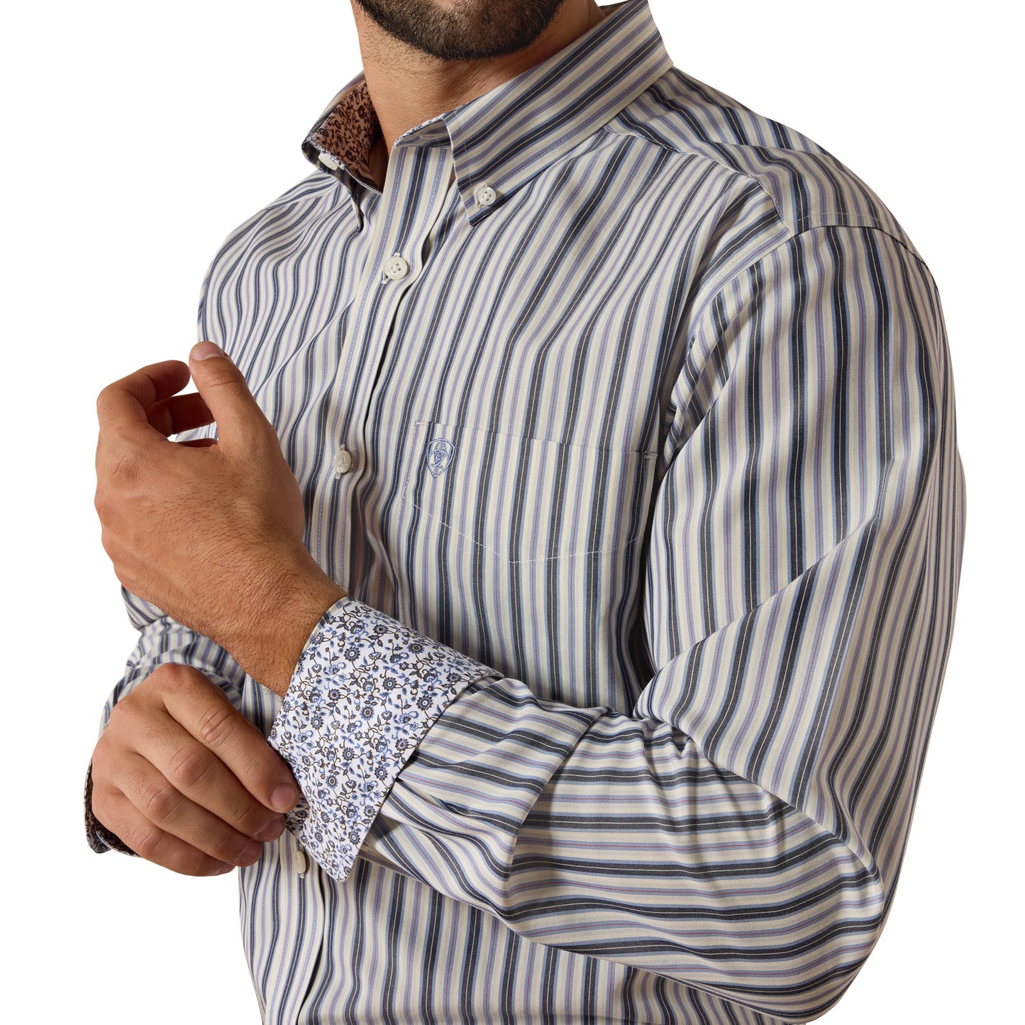 Ariat Men's Wrinkle Free Wickham Coastal FJord Blue Plaid Fitted Shirt 10073692