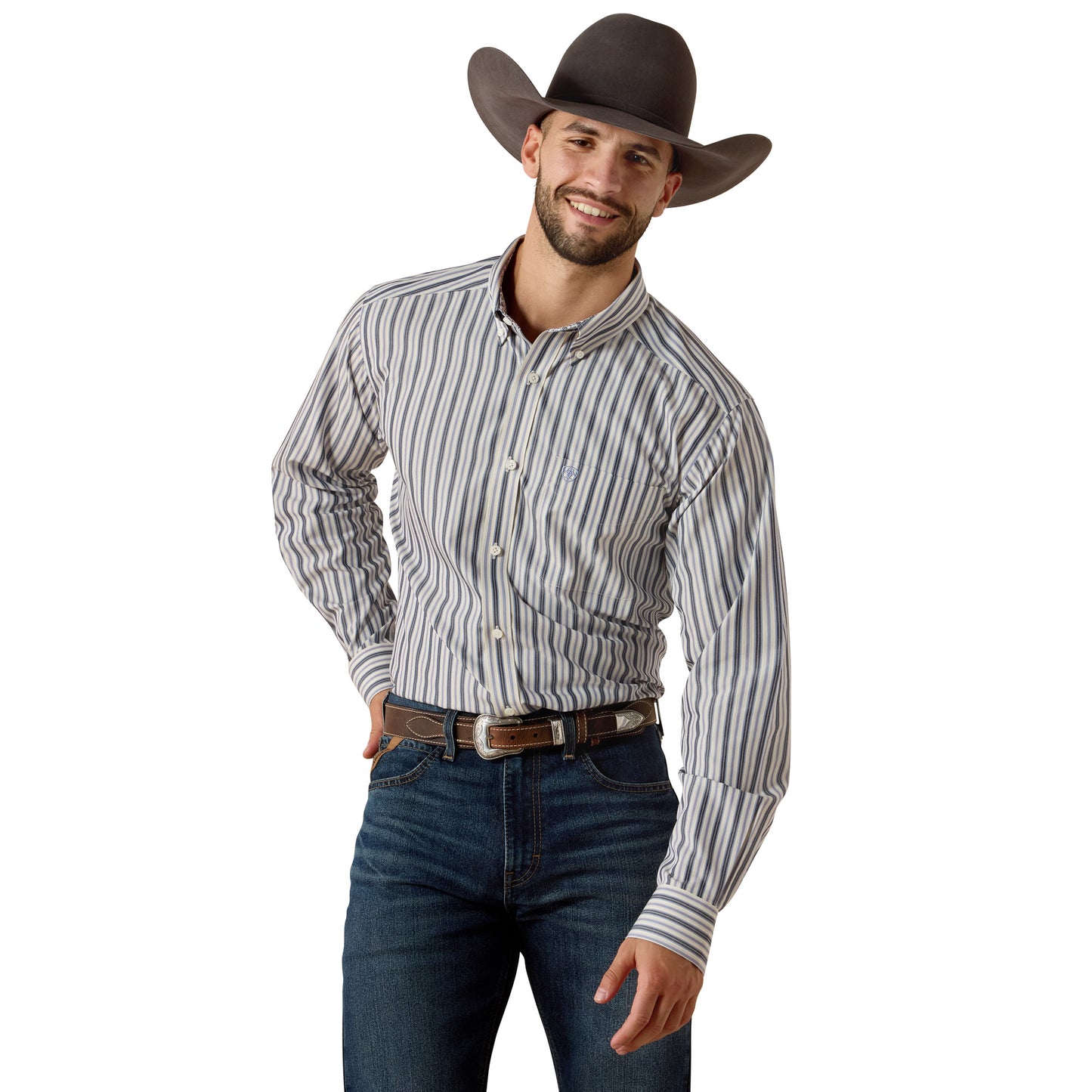 Ariat Men's Wrinkle Free Wickham Coastal FJord Blue Plaid Fitted Shirt 10073692