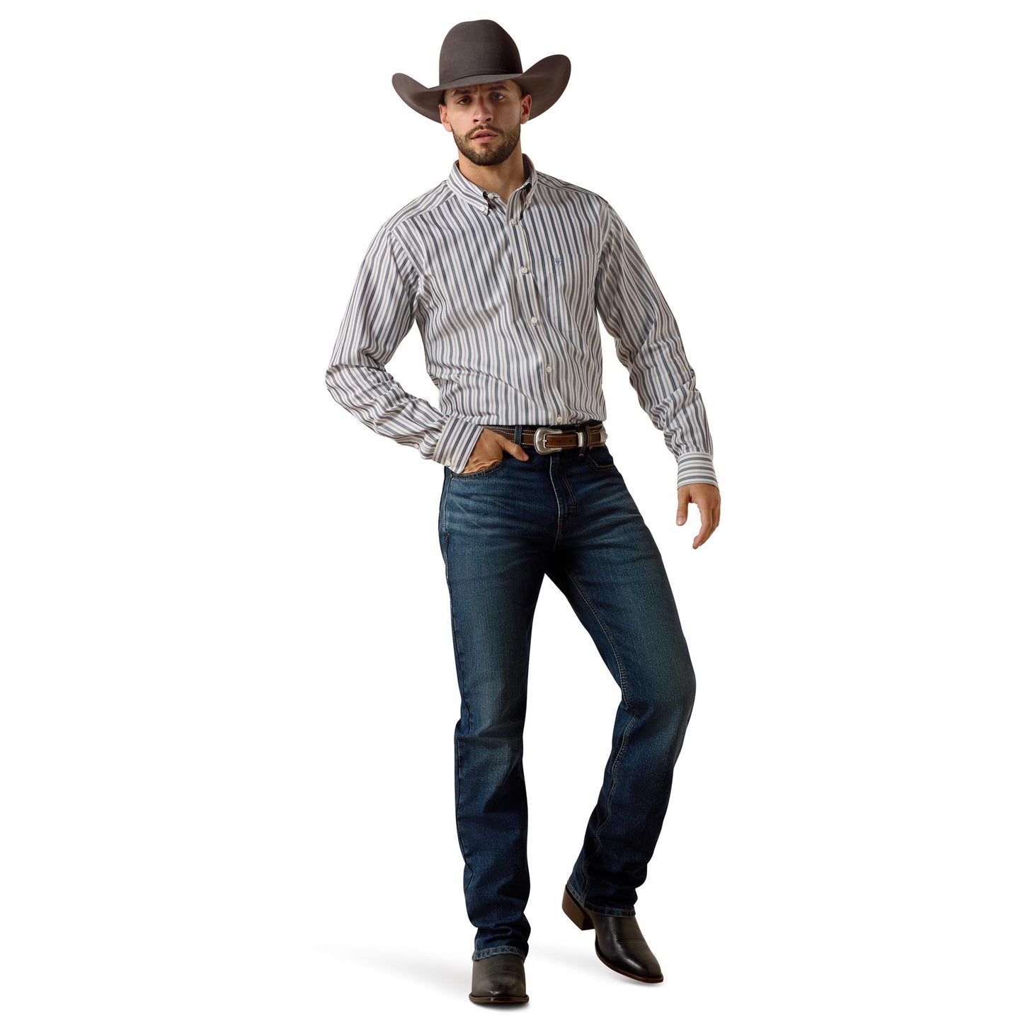Ariat Men's Wrinkle Free Wickham Coastal FJord Blue Plaid Fitted Shirt 10073692
