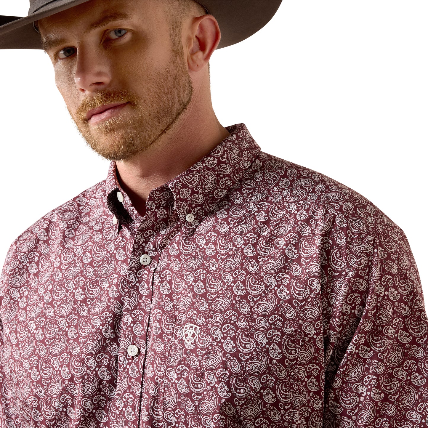 Ariat Men's Wrinkle Free Wadell Red Mahogany Paisley Print Classic Fit Shirt 10073698